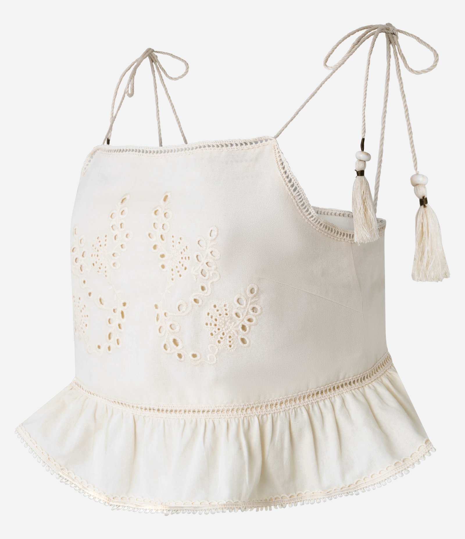 Blusa Curta com Babado e Bordado Bege 9