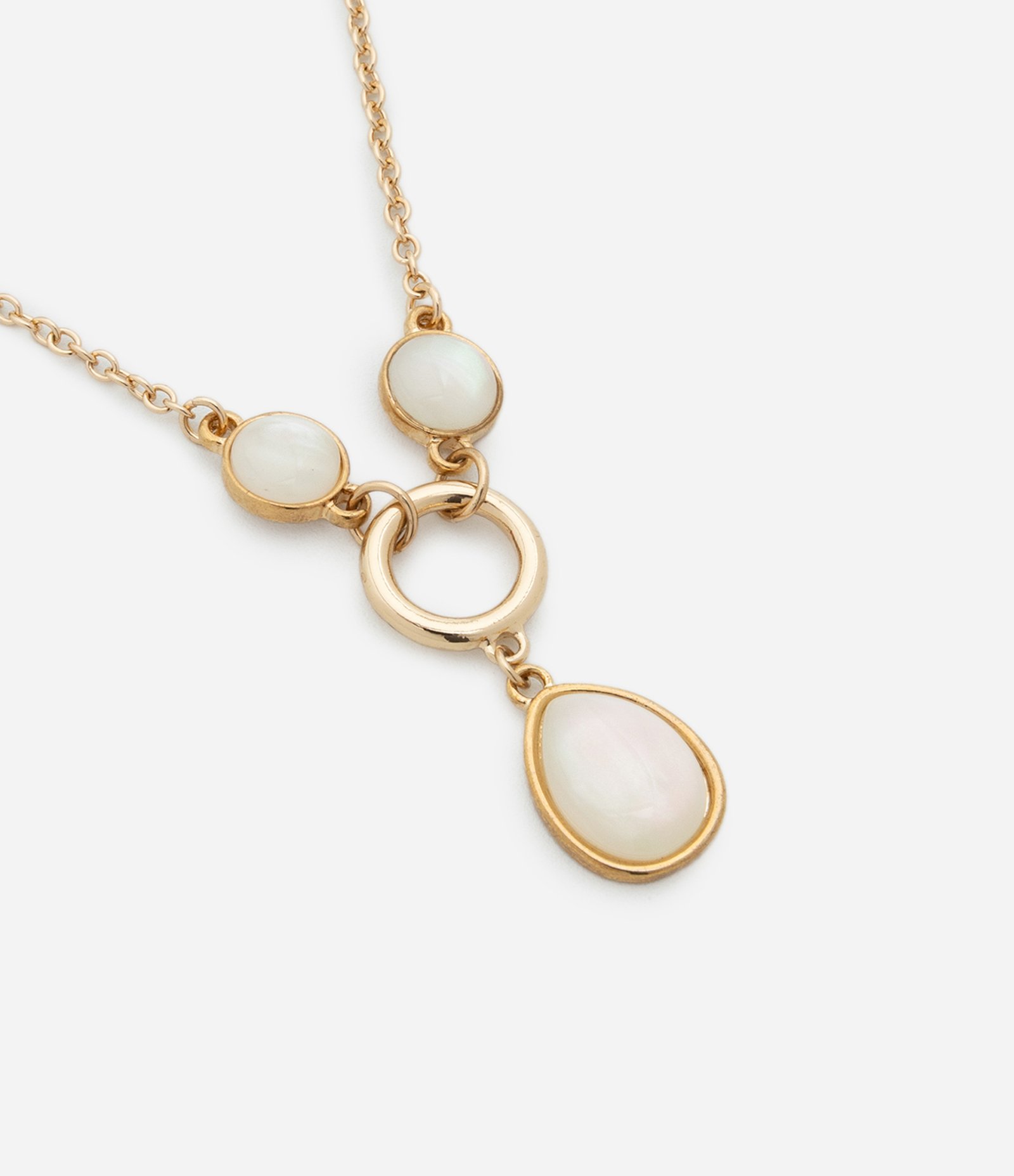 Colar Curto com Pingentes em Resina Dourado/Off White 2