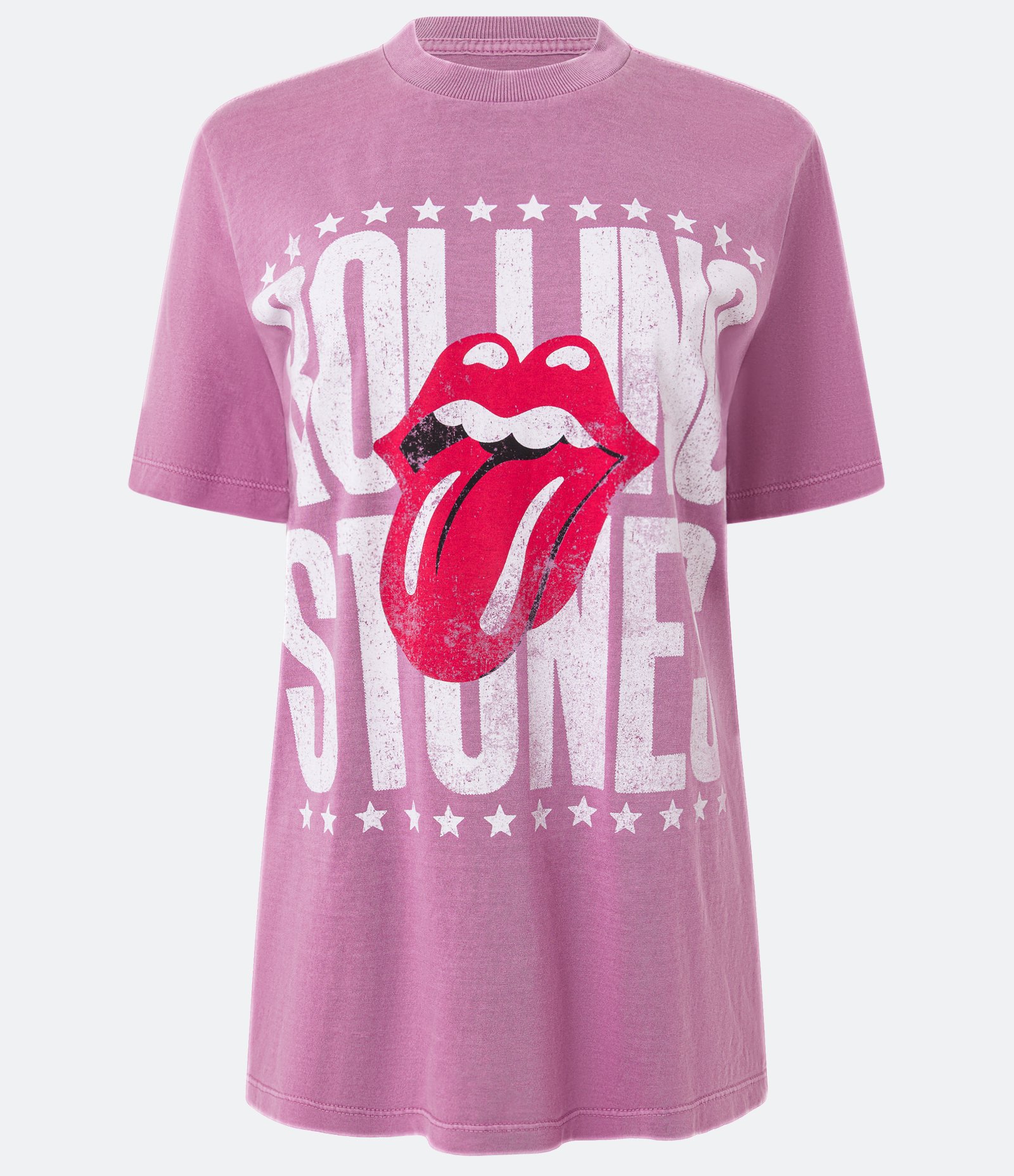 Camiseta Alongada em Algodão com Estampa Rolling Stones Rosa 6