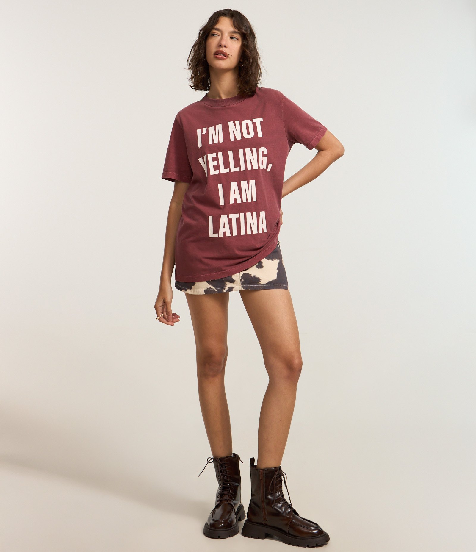 Camiseta Alongada em Algodão com Estampa em Lettering Bordô 2