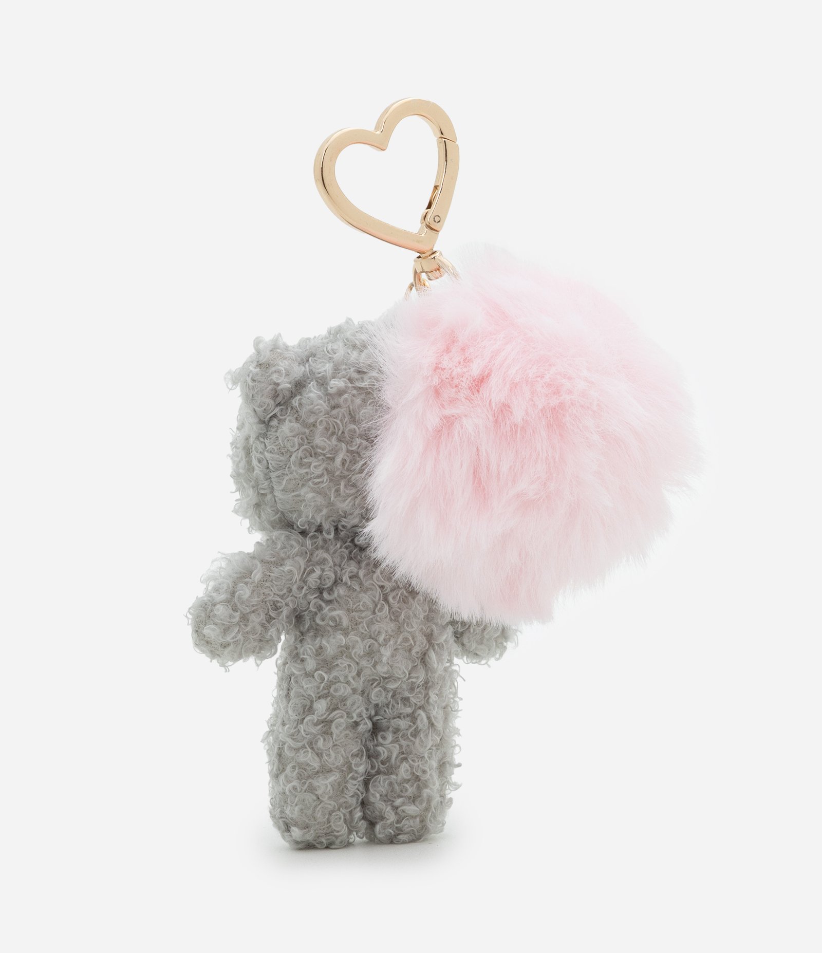 Chaveiro de Ursinho com Pompom e Mosquetão de Coração Cinza 3