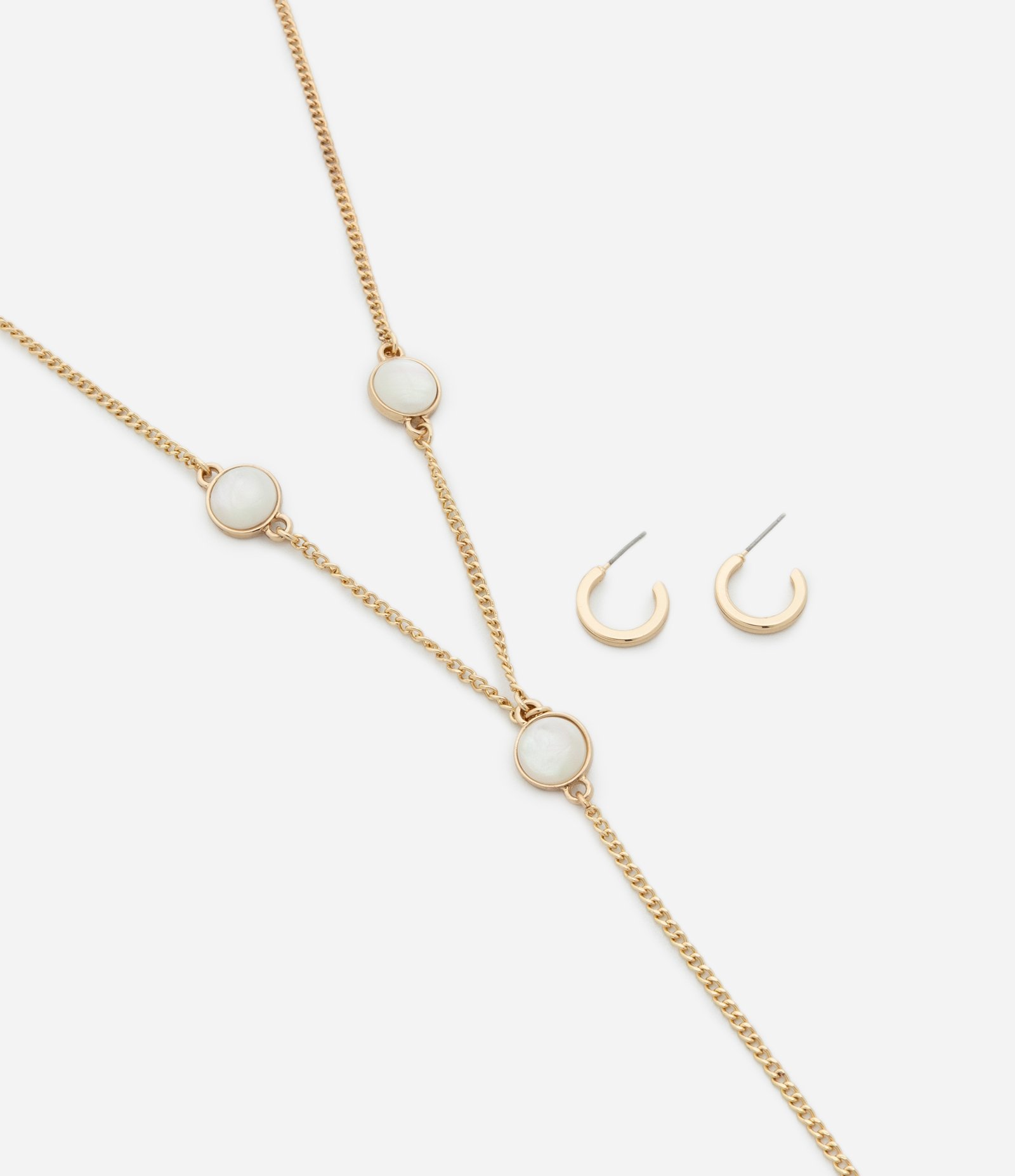 Conjunto de Colar Gravatinha em Metal e Brinco Argola Off White 2