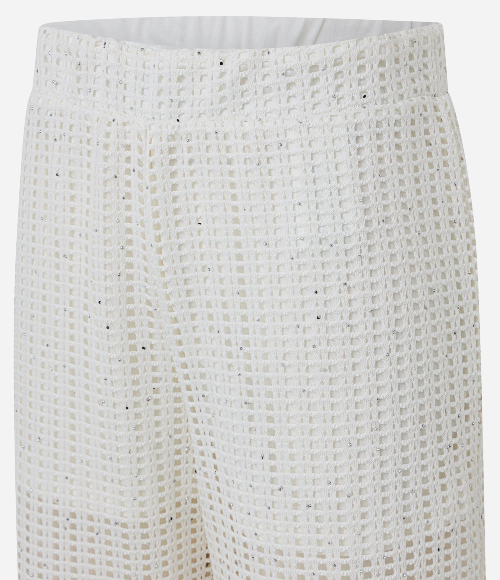 Calça em Tricô Telado com Brilhinhos Branco 6