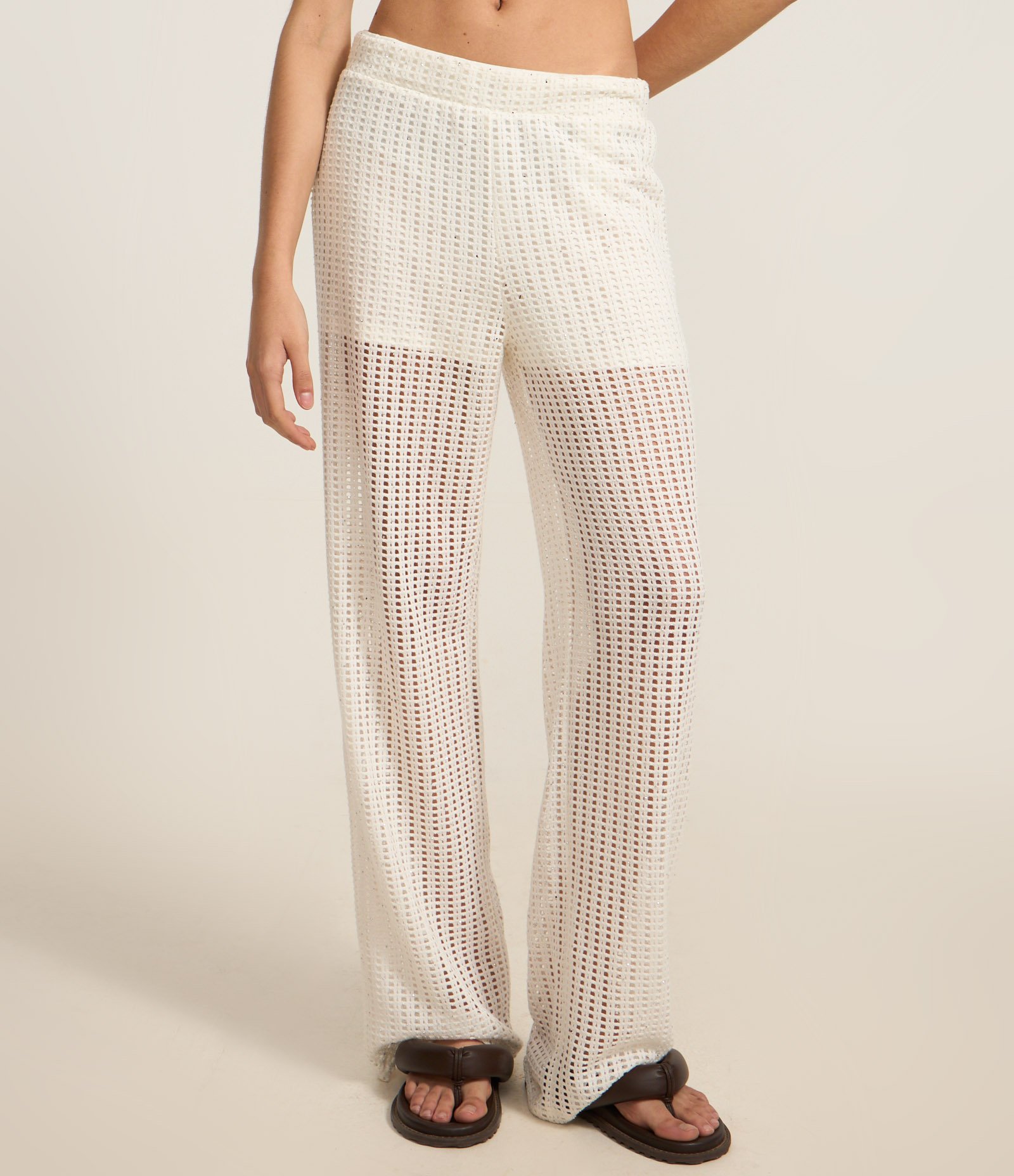Calça em Tricô Telado com Brilhinhos Branco 3