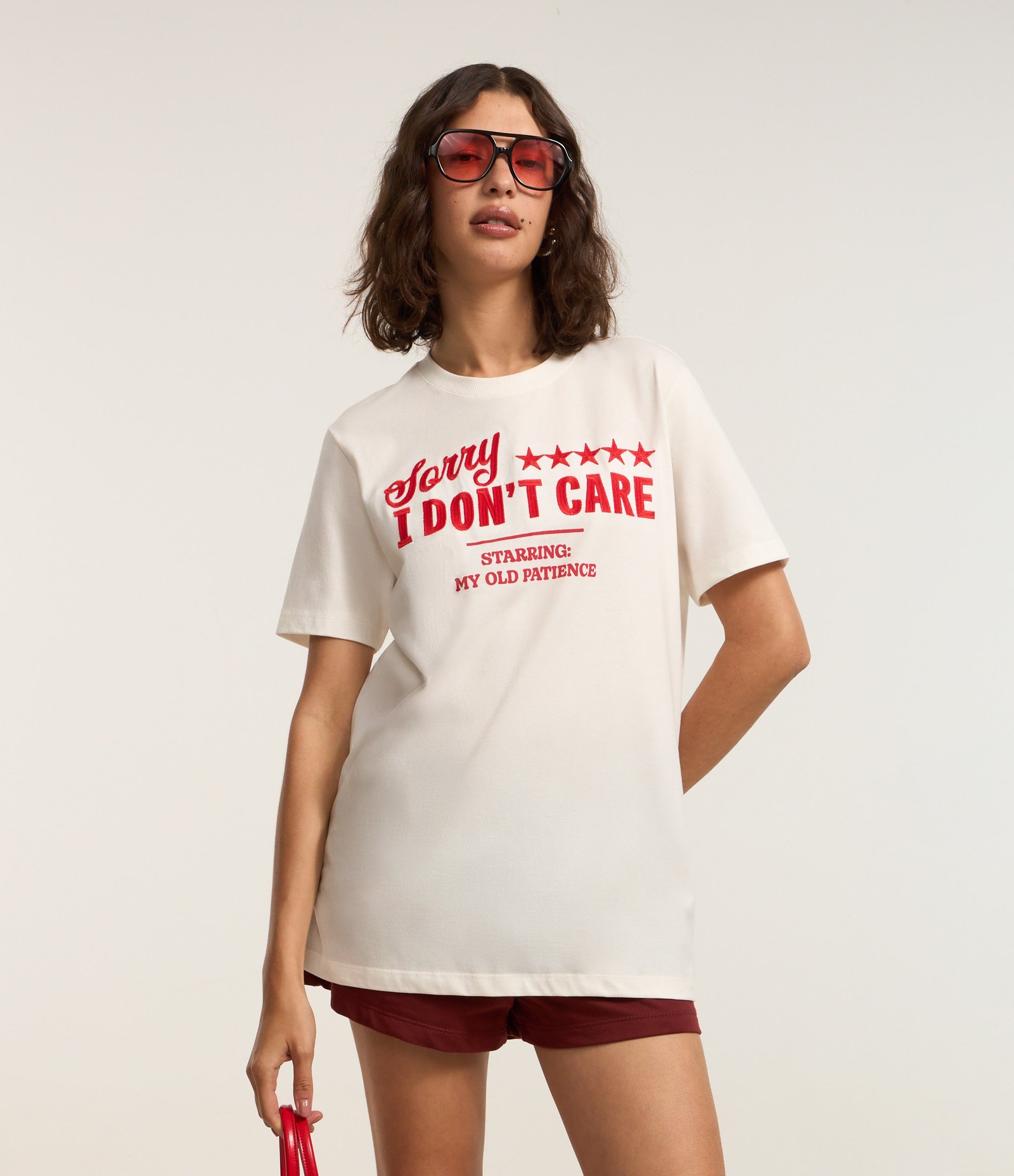 Camiseta Alongada em Algodão com Lettering Sorry I Dont Care Branco 2