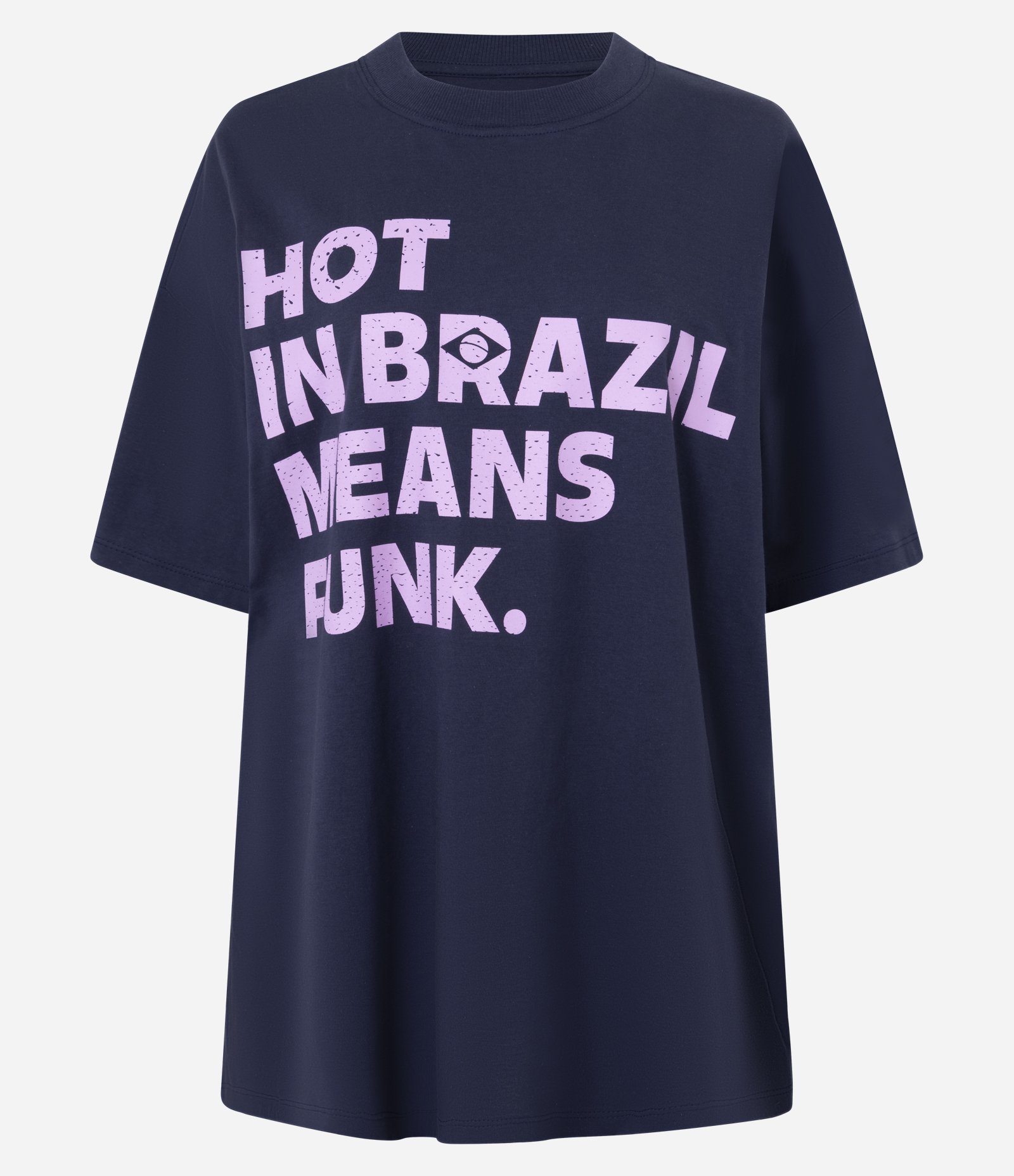 Camiseta Over em Algodão com Estampa Lettering Hot in Brazil means funk Azul 7