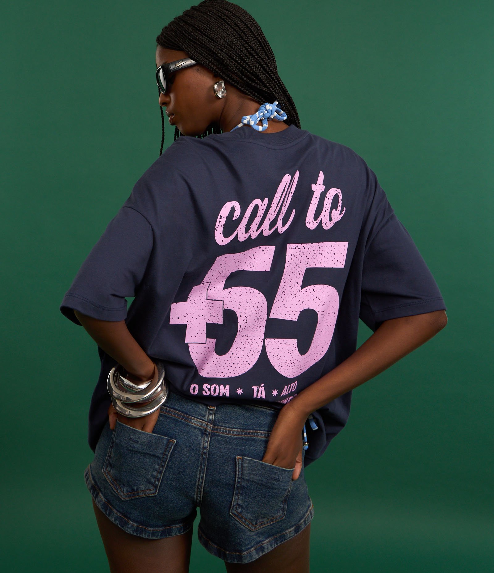 Camiseta Over em Algodão com Estampa Lettering Hot in Brazil means funk Azul 5