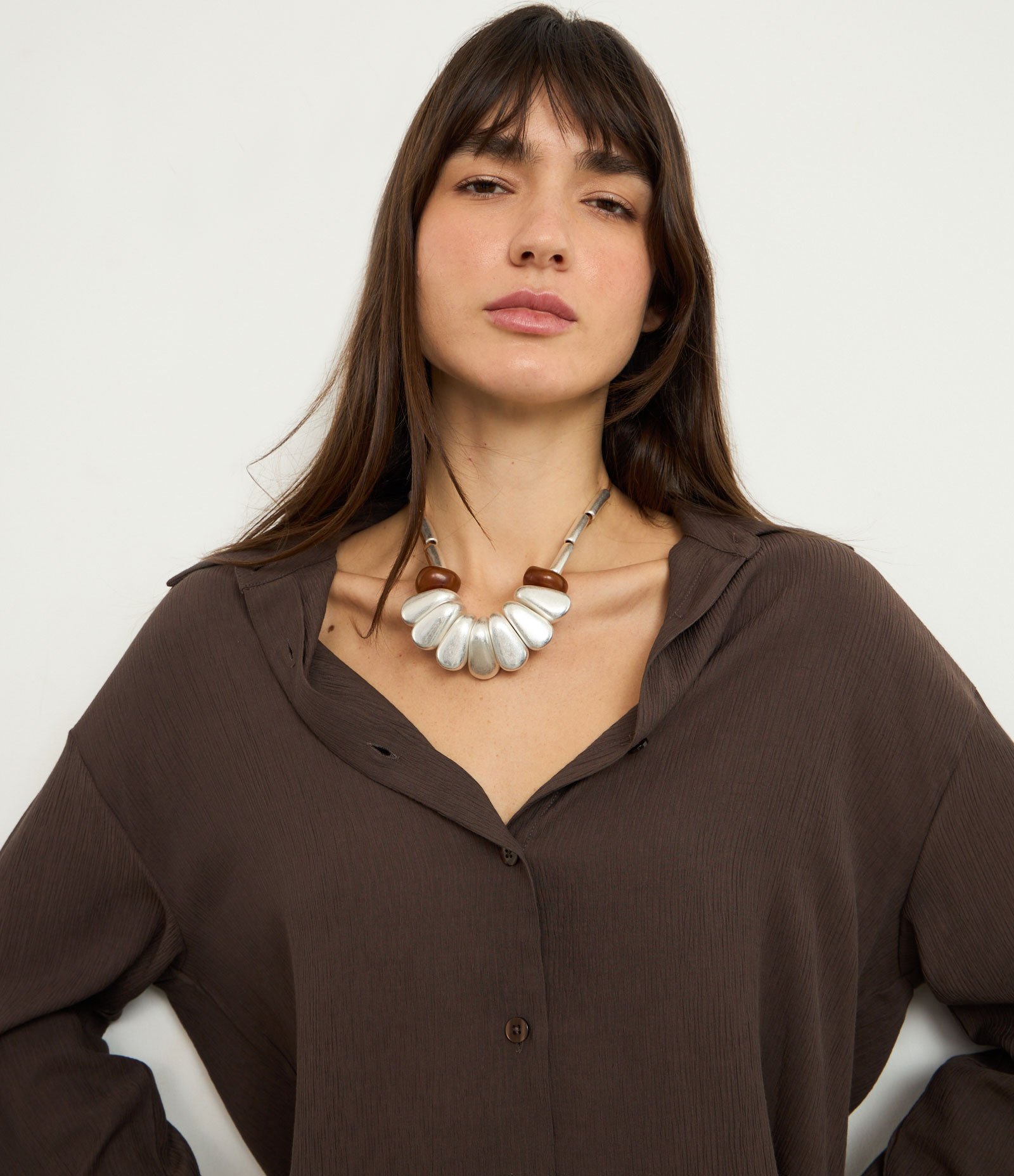 Maxi Colar com Cordão de Nós e Palitos com Argolas Escovadas Prata 1