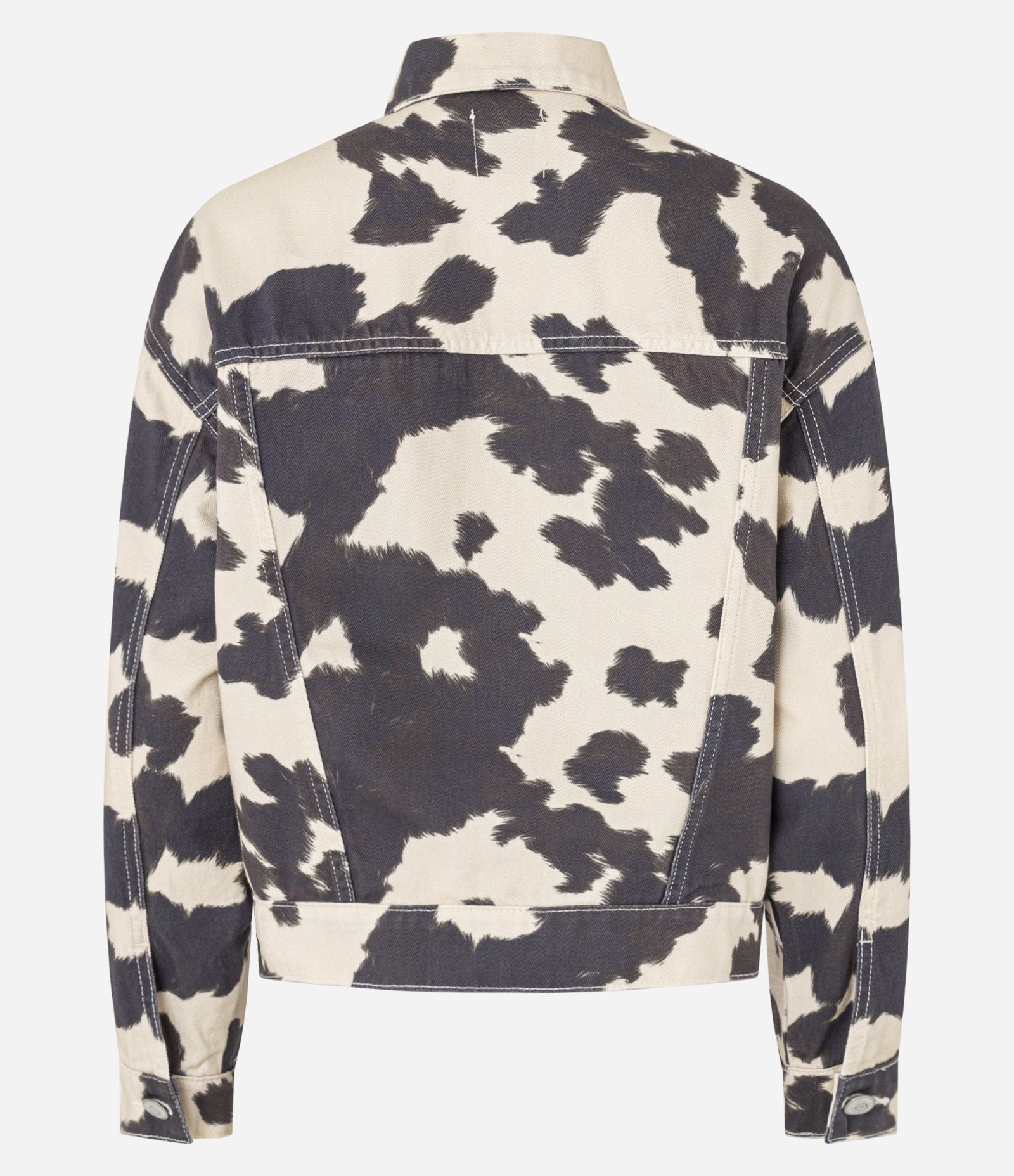 Jaqueta Trucker em Sarja Animal Print Vaca com Bolsos Bege 7