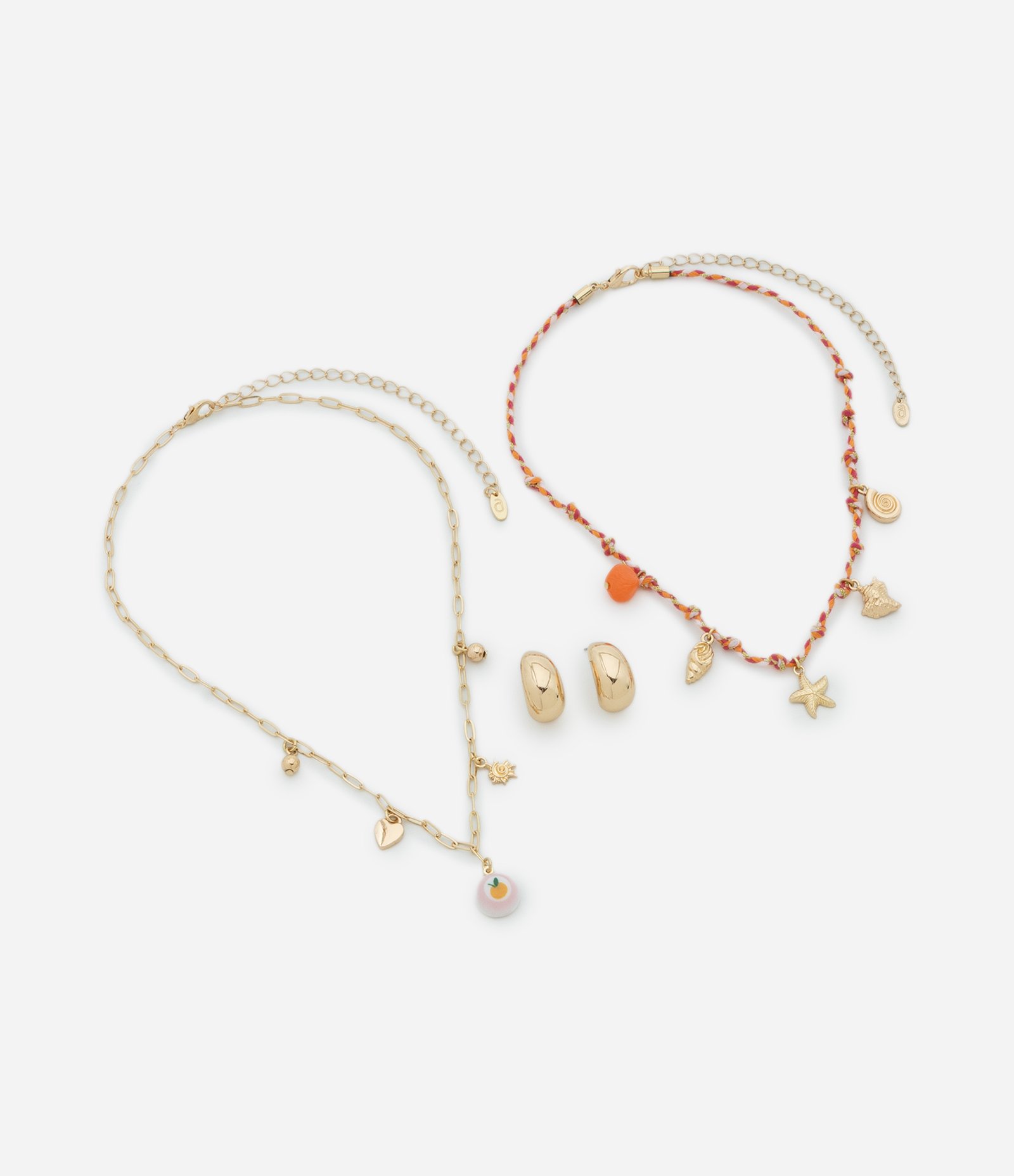 Conjunto Colar e Brinco com Miçangas e Pingentes Variados Laranja 2