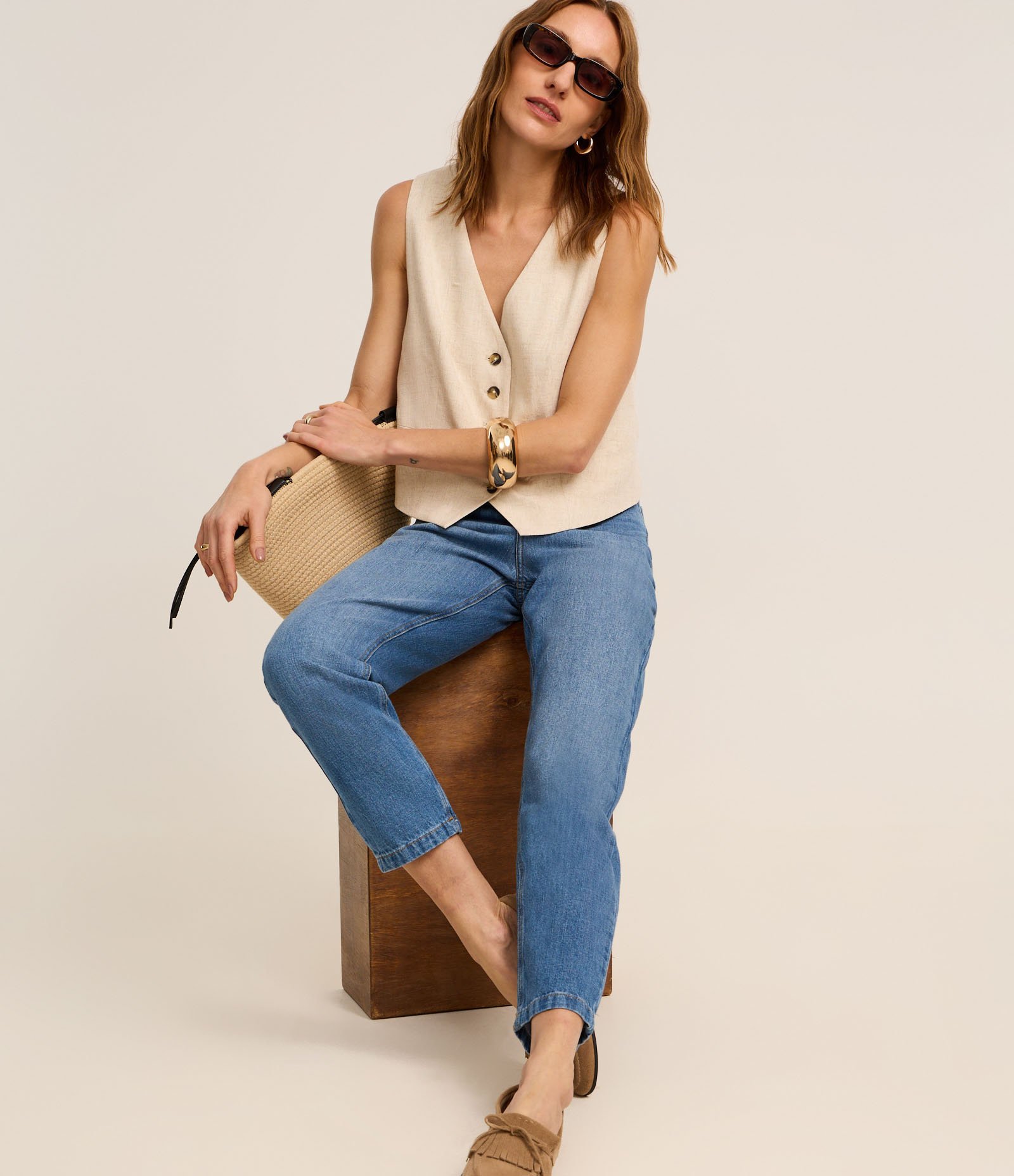 Calça Mom Comfort Cintura Alta em Jeans Azul 6