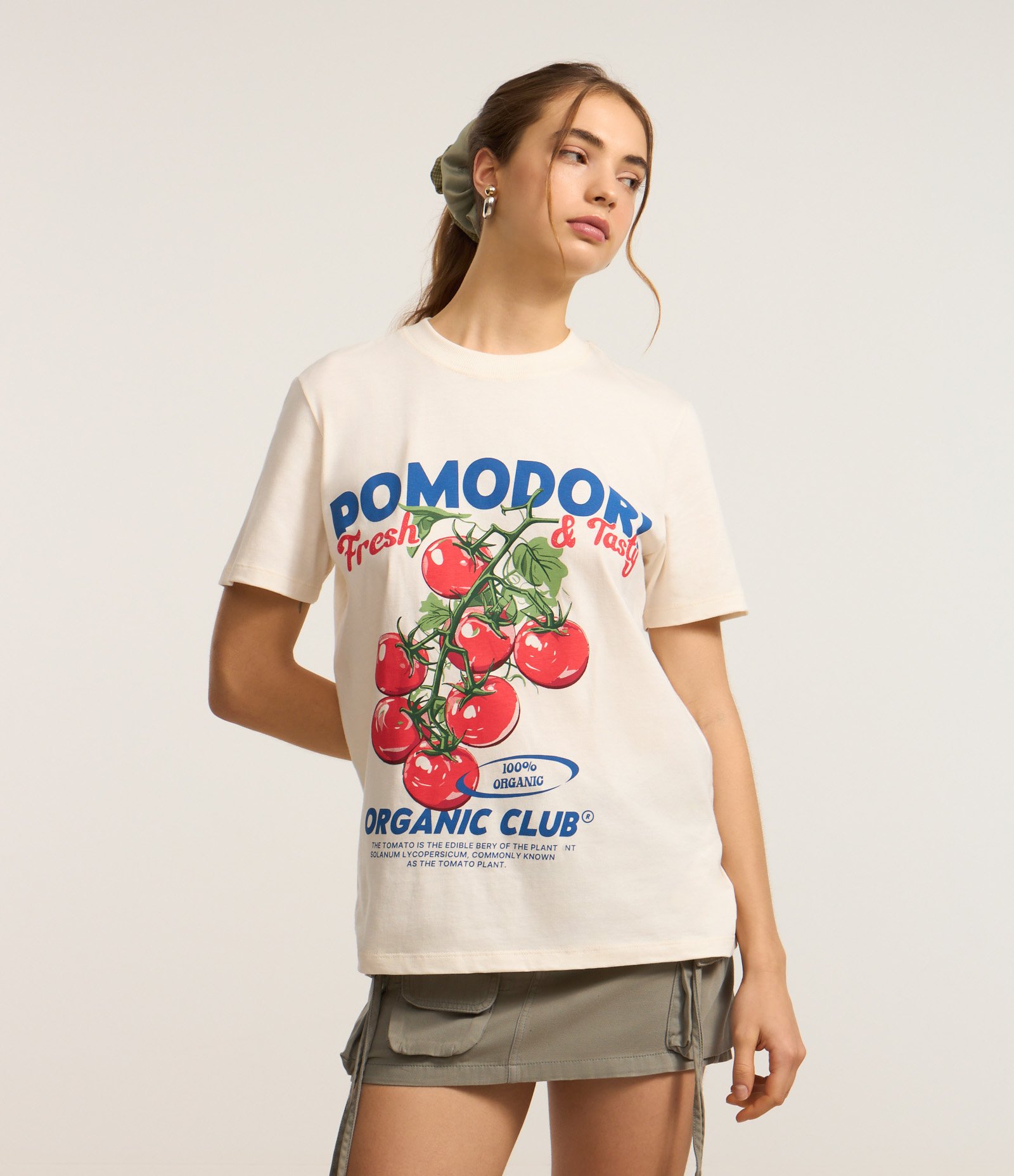 Camiseta Alongada em Algodão com Estampa Pomodoro Off White 1