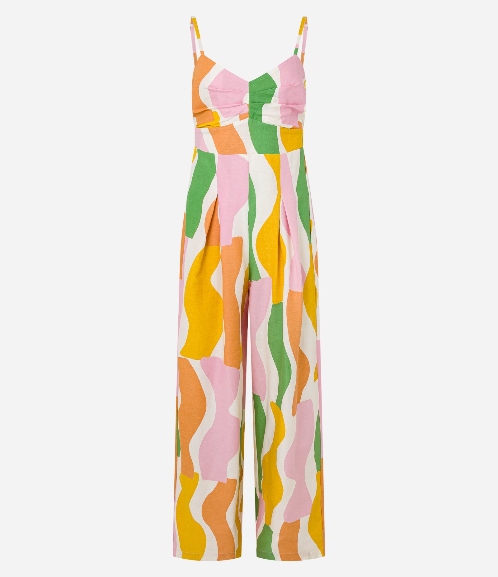 Macacão em Viscolinho com Estampa de Ondas Contrastantes Verde/Rosa/Amarelo 6