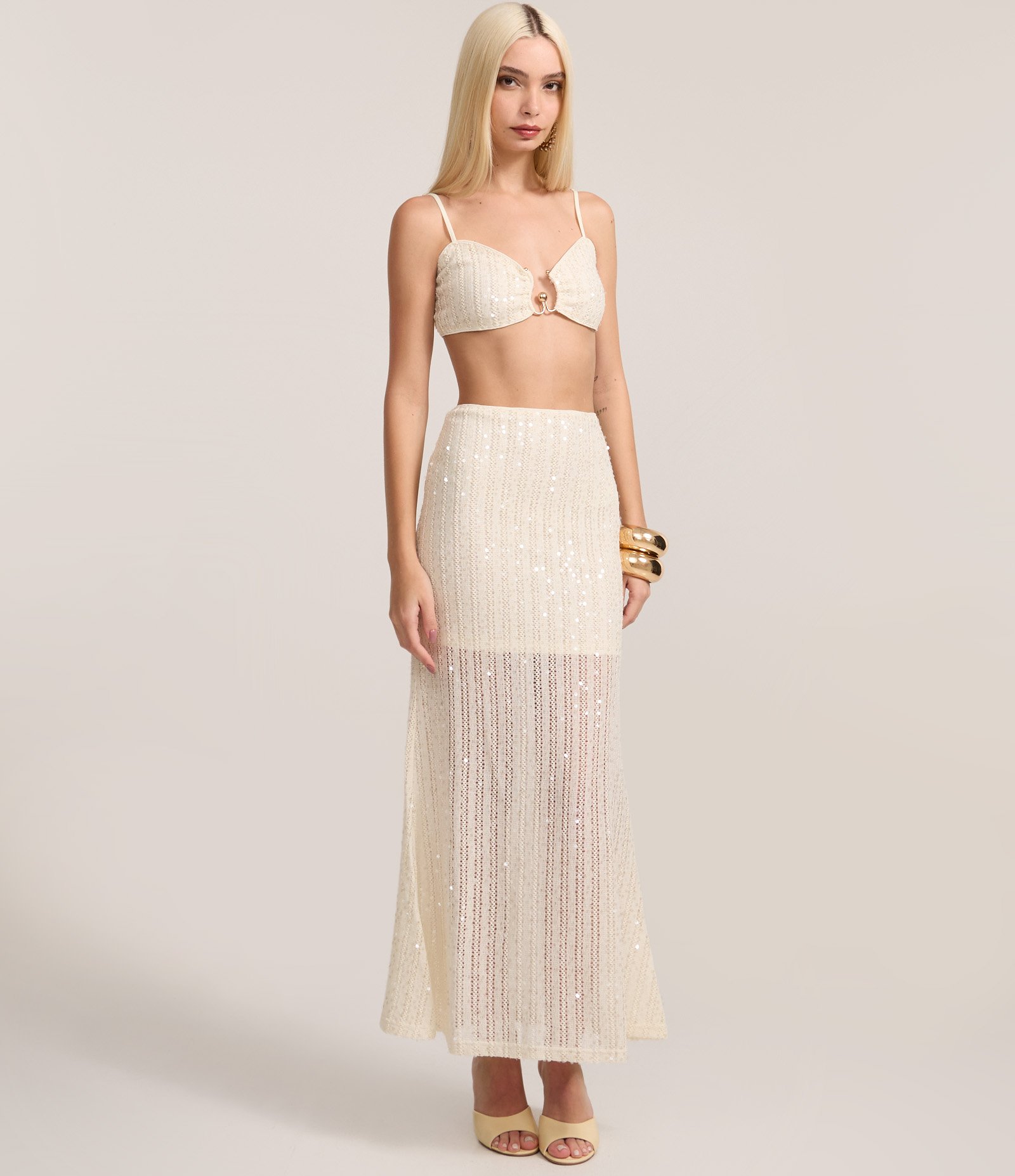 Blusa Cropped com Alça fina e Textura Branco 2