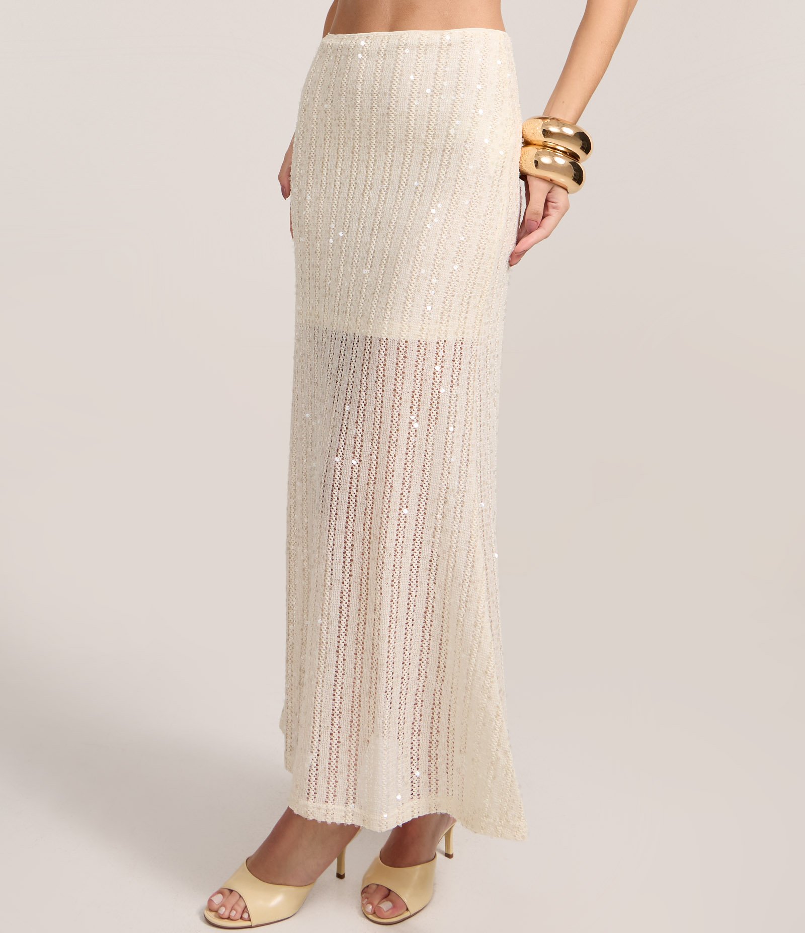 Saia New Midi em Tricô com Paetês Off White 2