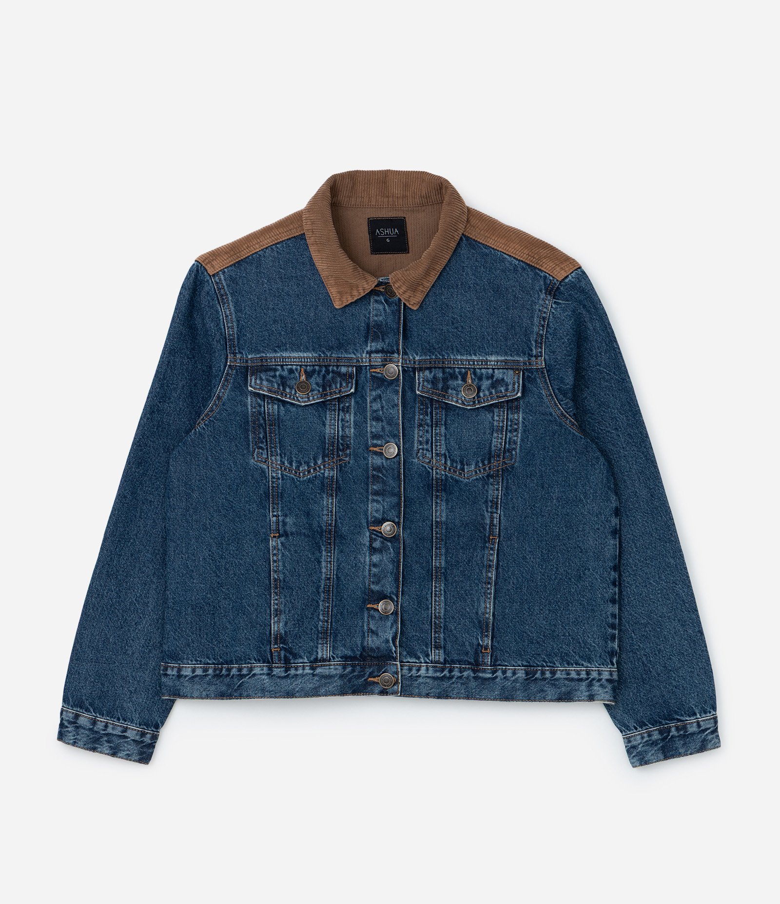 Jaqueta Jeans com Recortes e Gola Contrastante Curve & Plus Size Azul 5