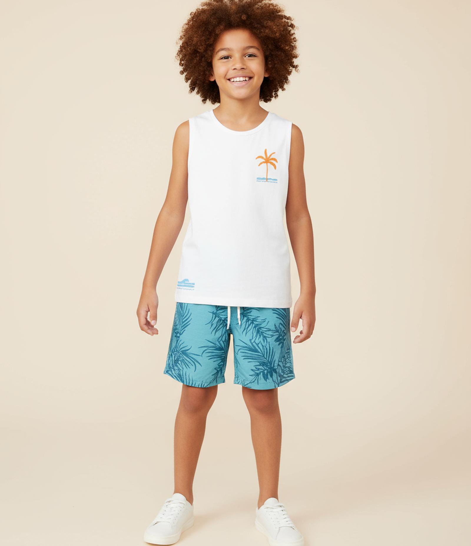 Bermuda Infantil com Estampa Folhagens - Tam 5 a 14 Anos Azul 1