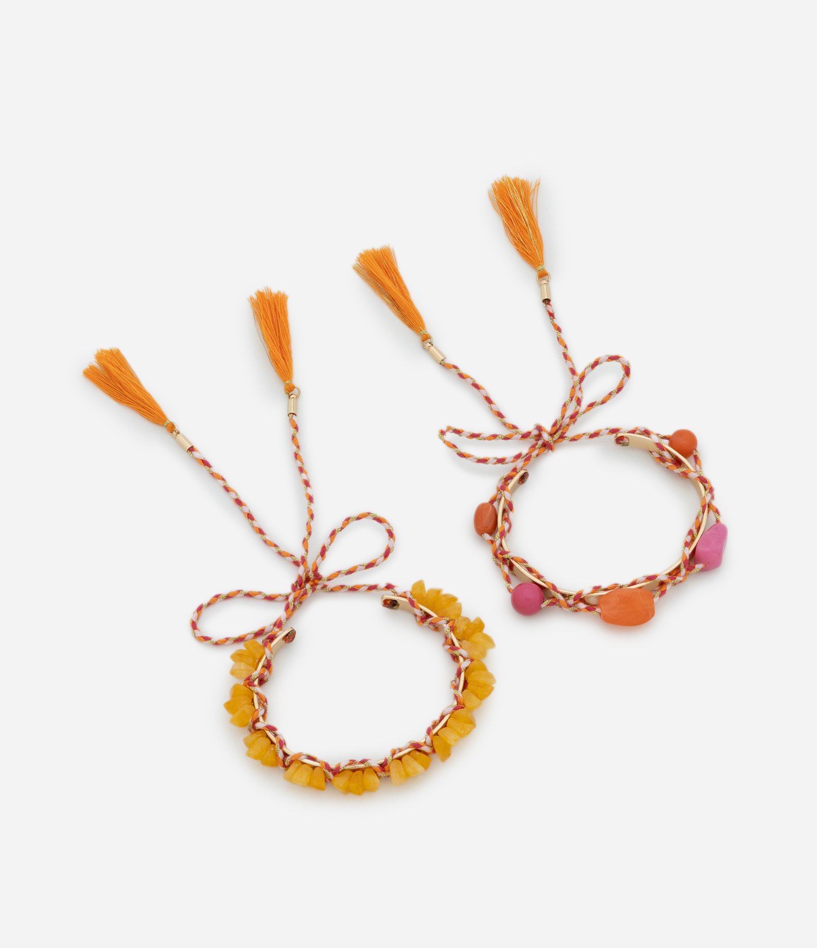 Kit 2 Pulseiras em Poliamida 1 com cascalhos e 1 com cordão Laranja 2