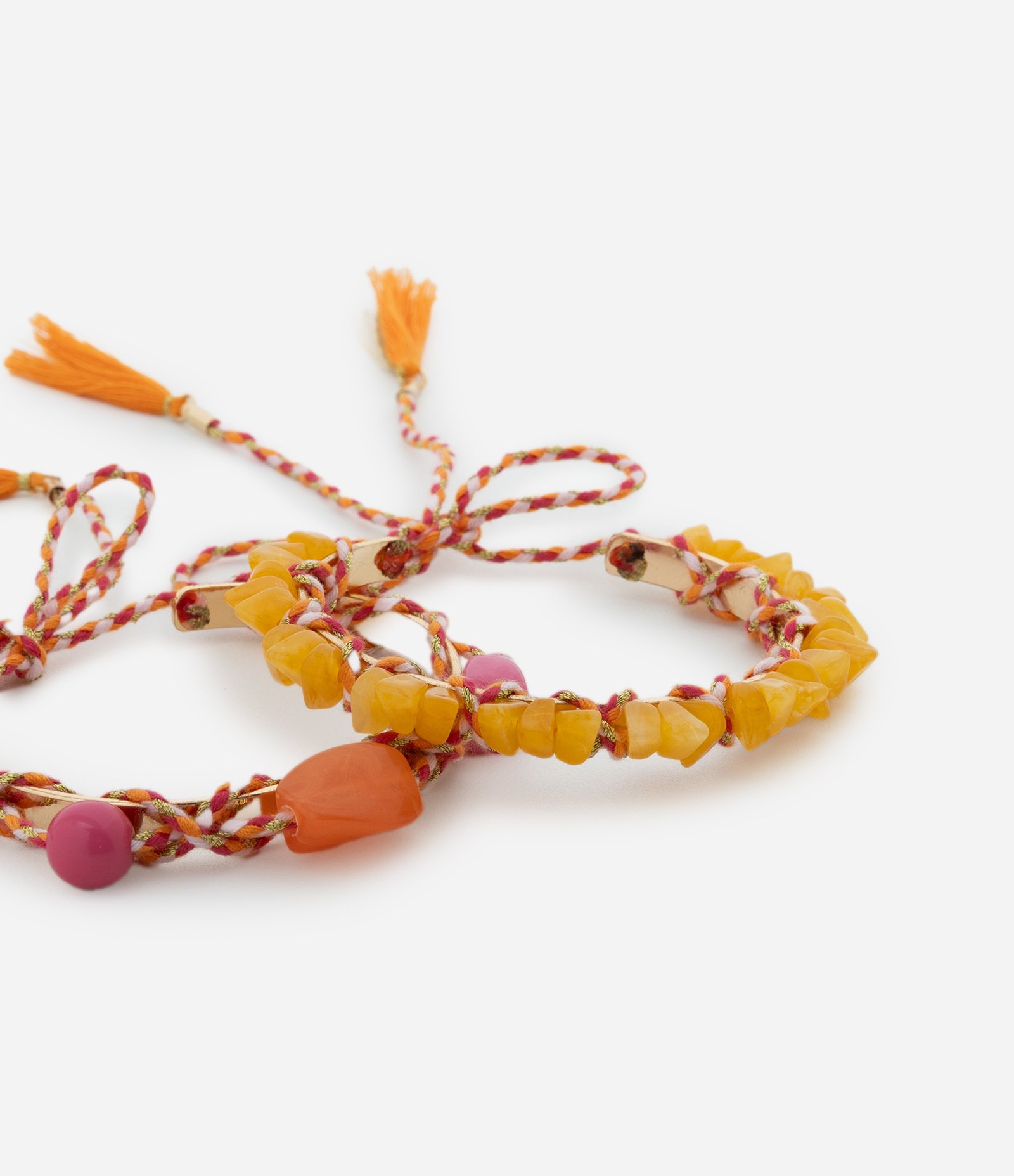 Kit 2 Pulseiras em Poliamida 1 com cascalhos e 1 com cordão Laranja 3
