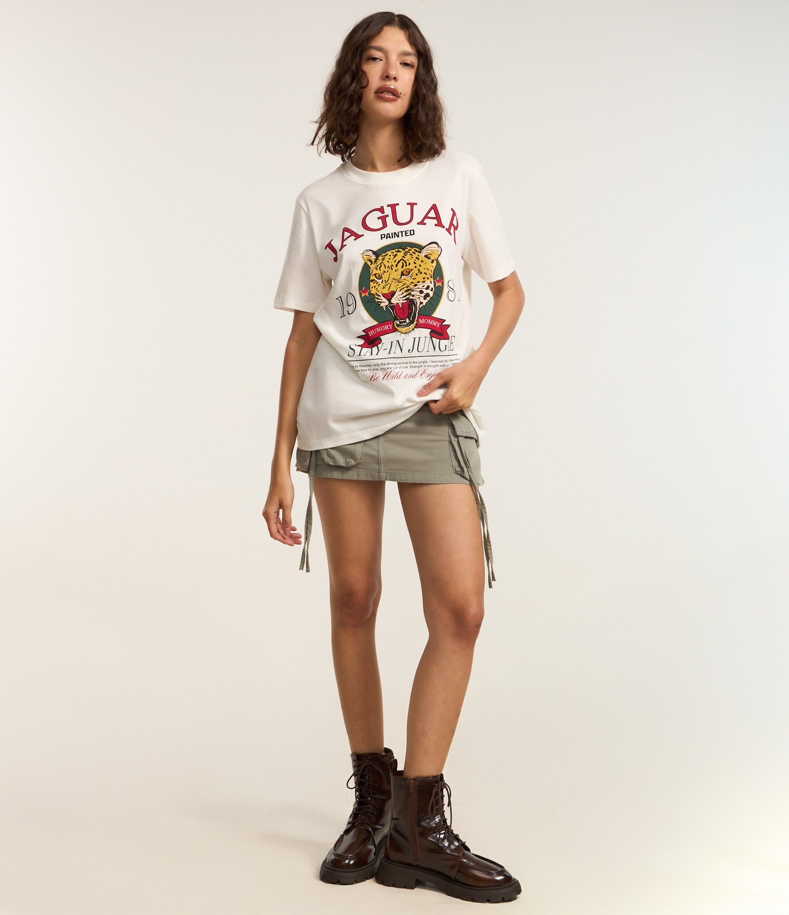 Camiseta Alongada em Algodão com Estamoa Jaguar Branco 2