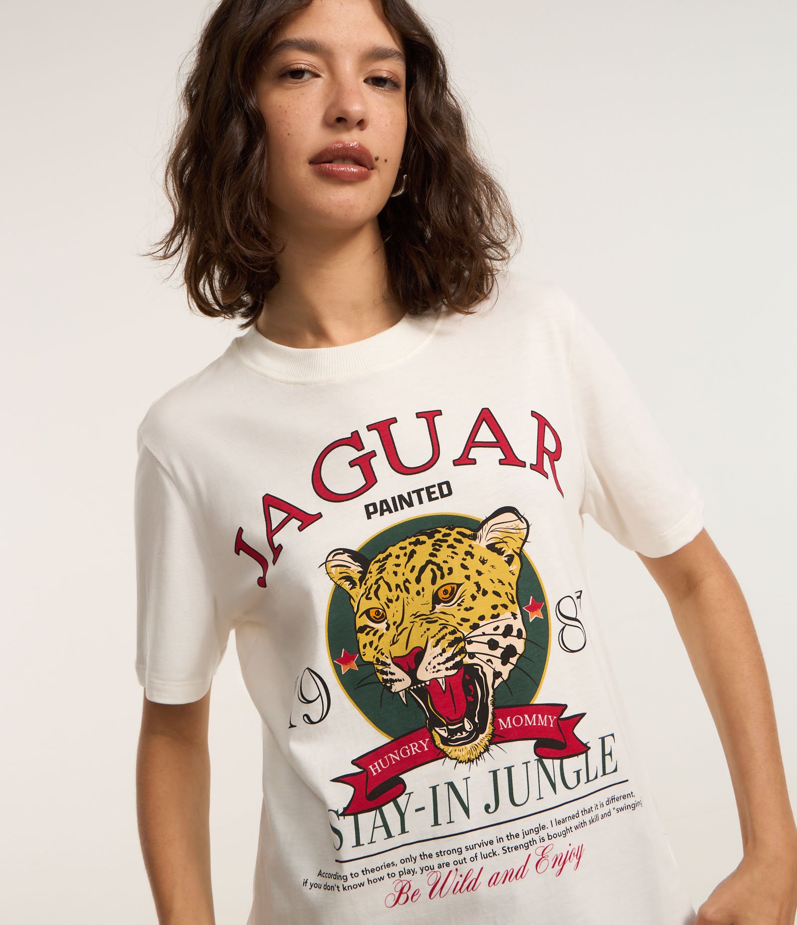 Camiseta Alongada em Algodão com Estamoa Jaguar Branco 3