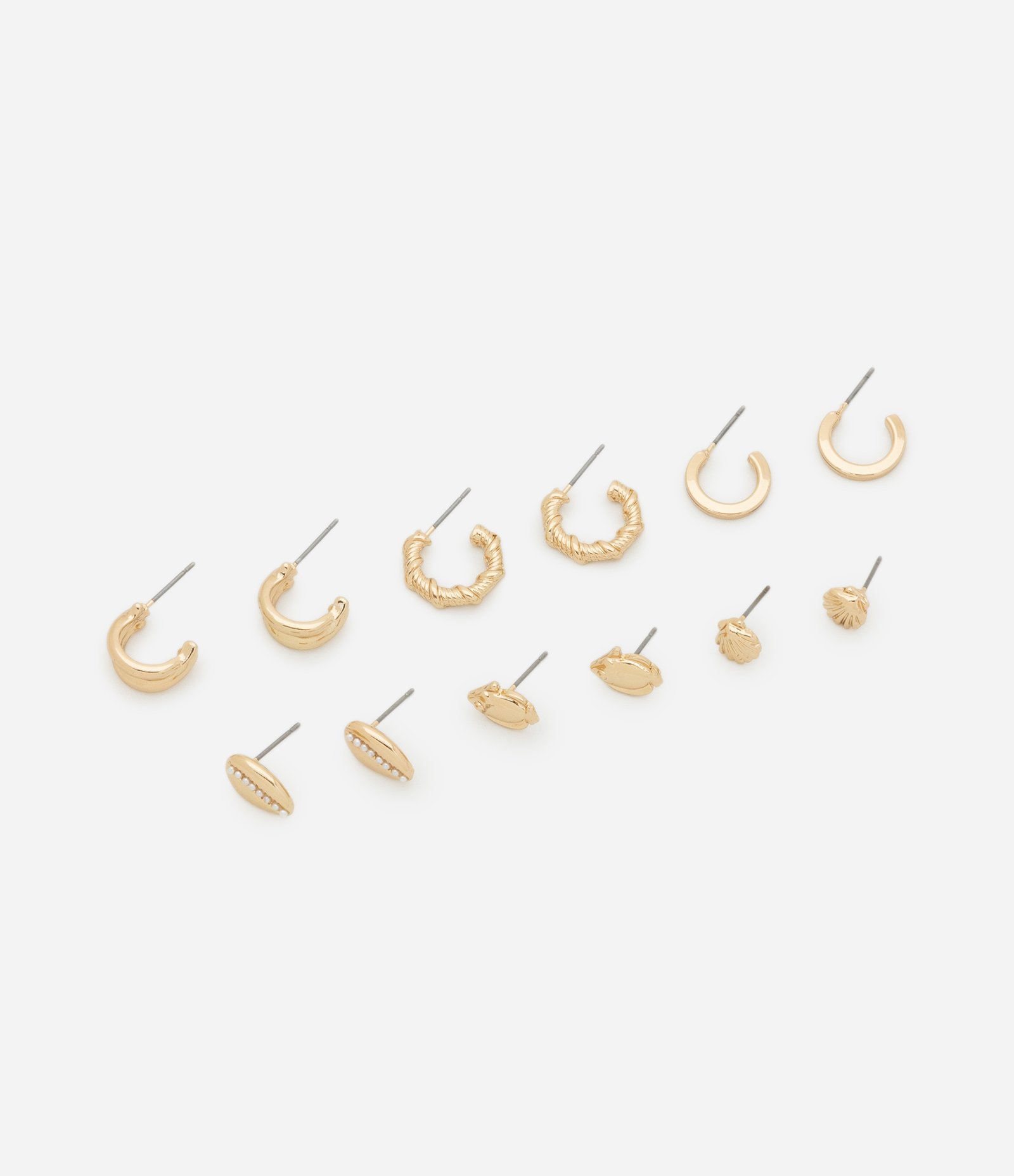 Kit 06 Argolas em Metal com Formas e Texturas Diferentes Dourado 1