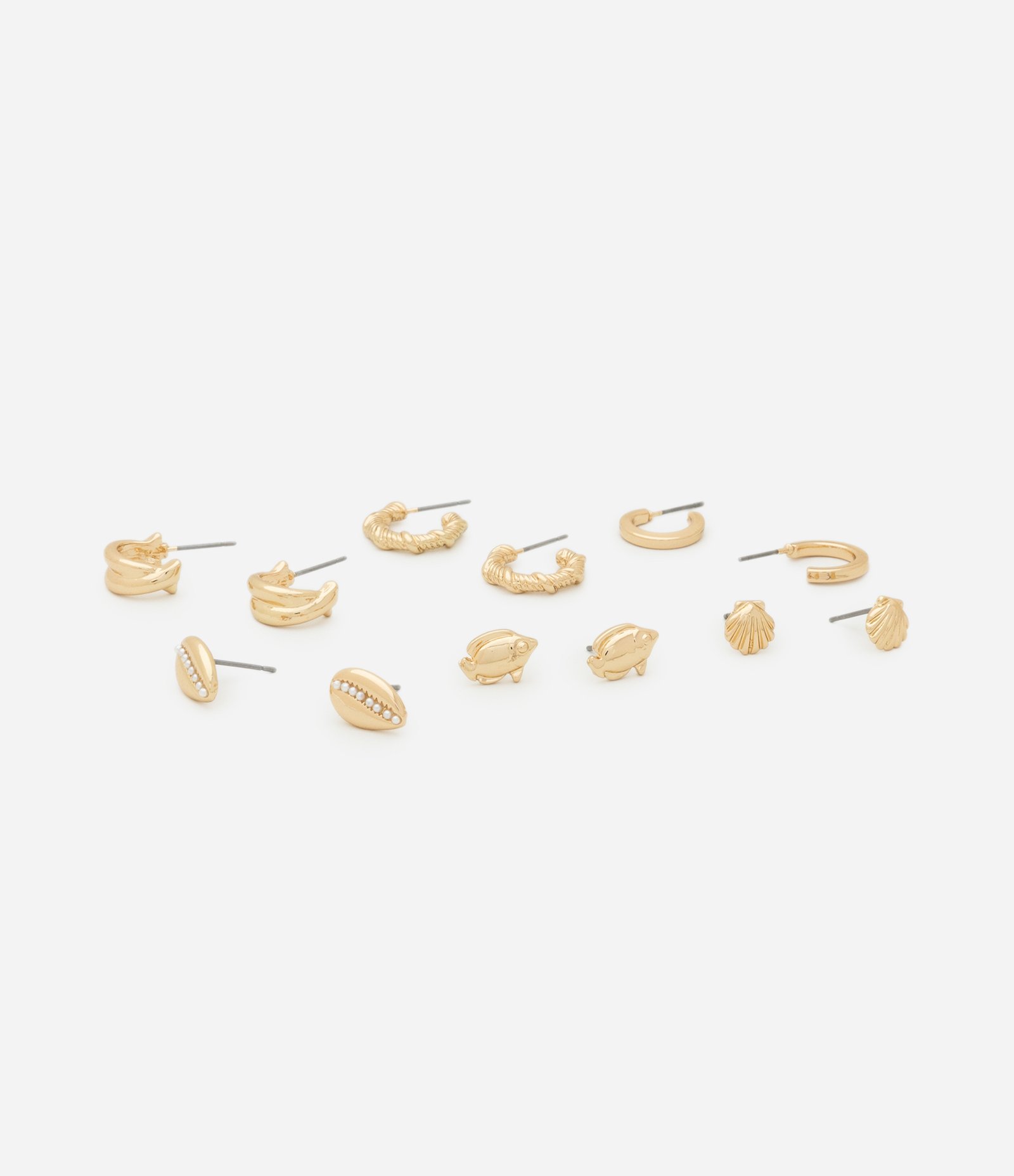 Kit 06 Argolas em Metal com Formas e Texturas Diferentes Dourado 2