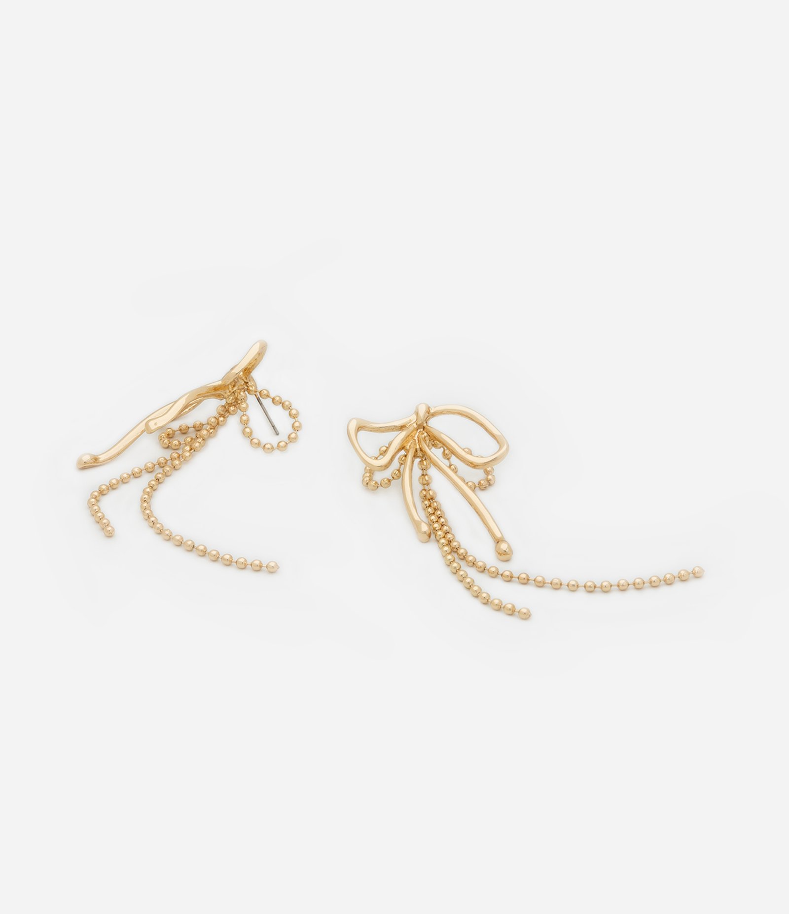 Maxi Brinco em Metal Formato Laço Duplo e Fio de Bolinhas Dourado 2