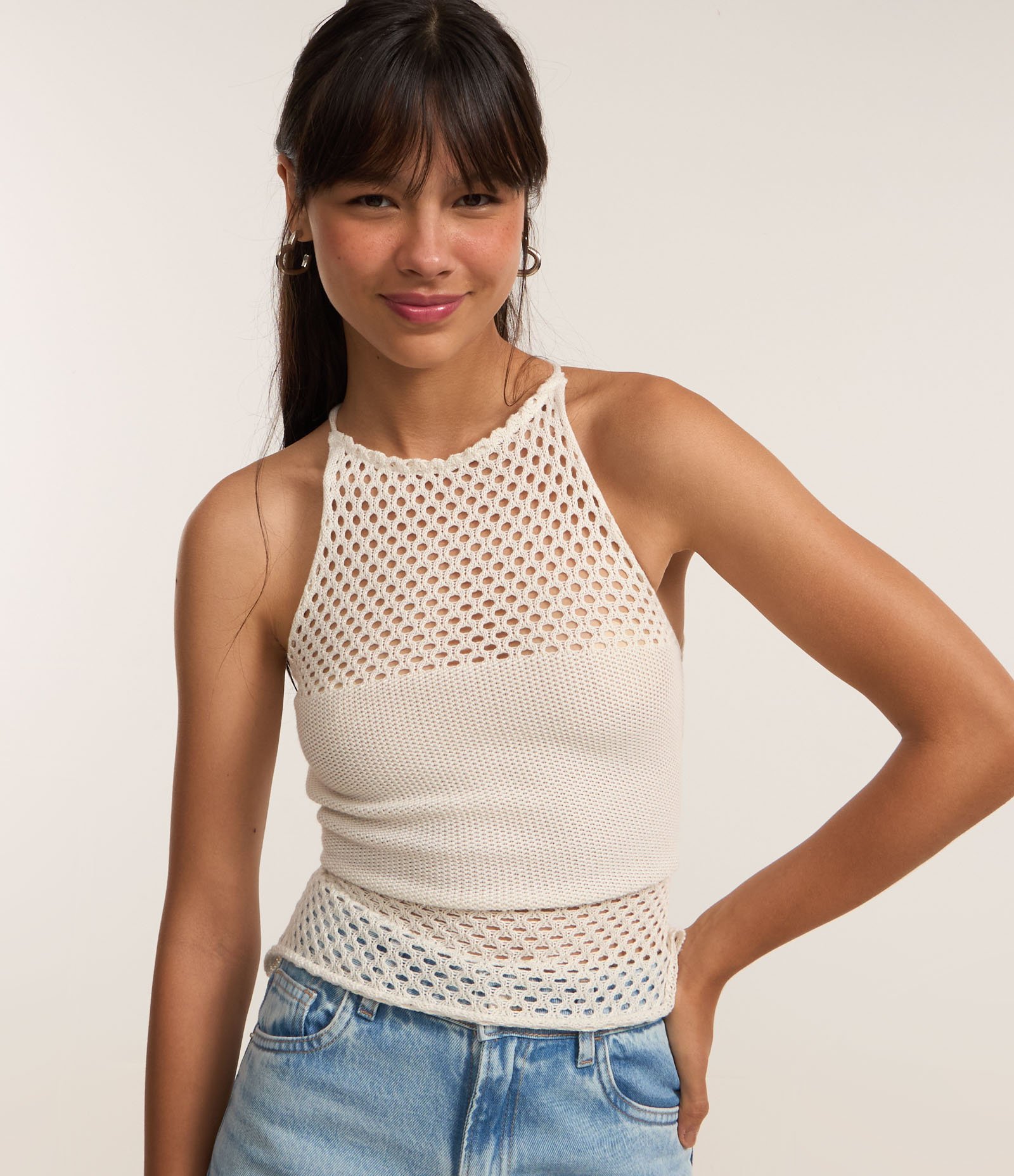 Blusa Frente Única em Tricô Branco 1