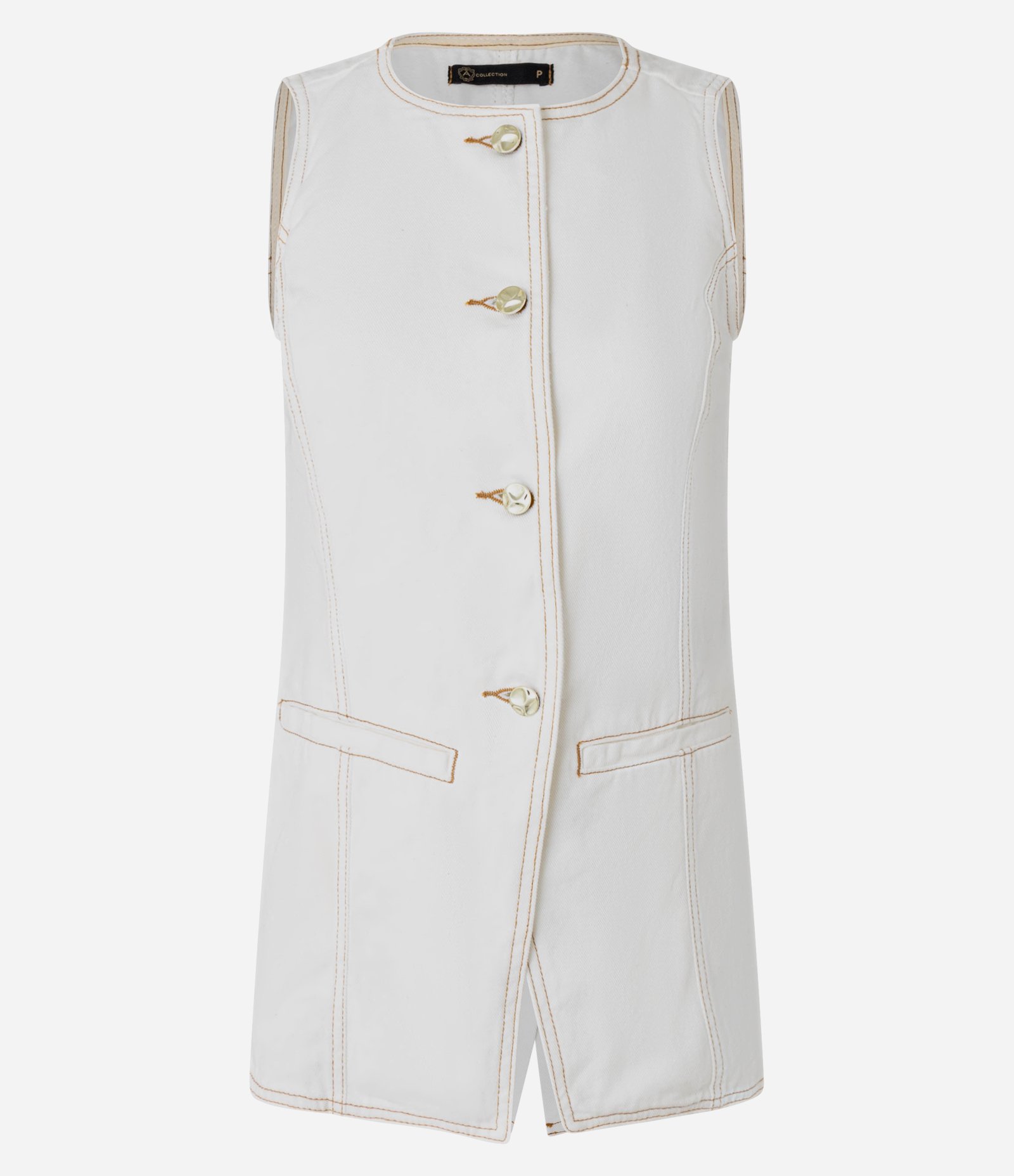 Colete Alongado em Sarja com Detalhes Contrastantes Branco 5