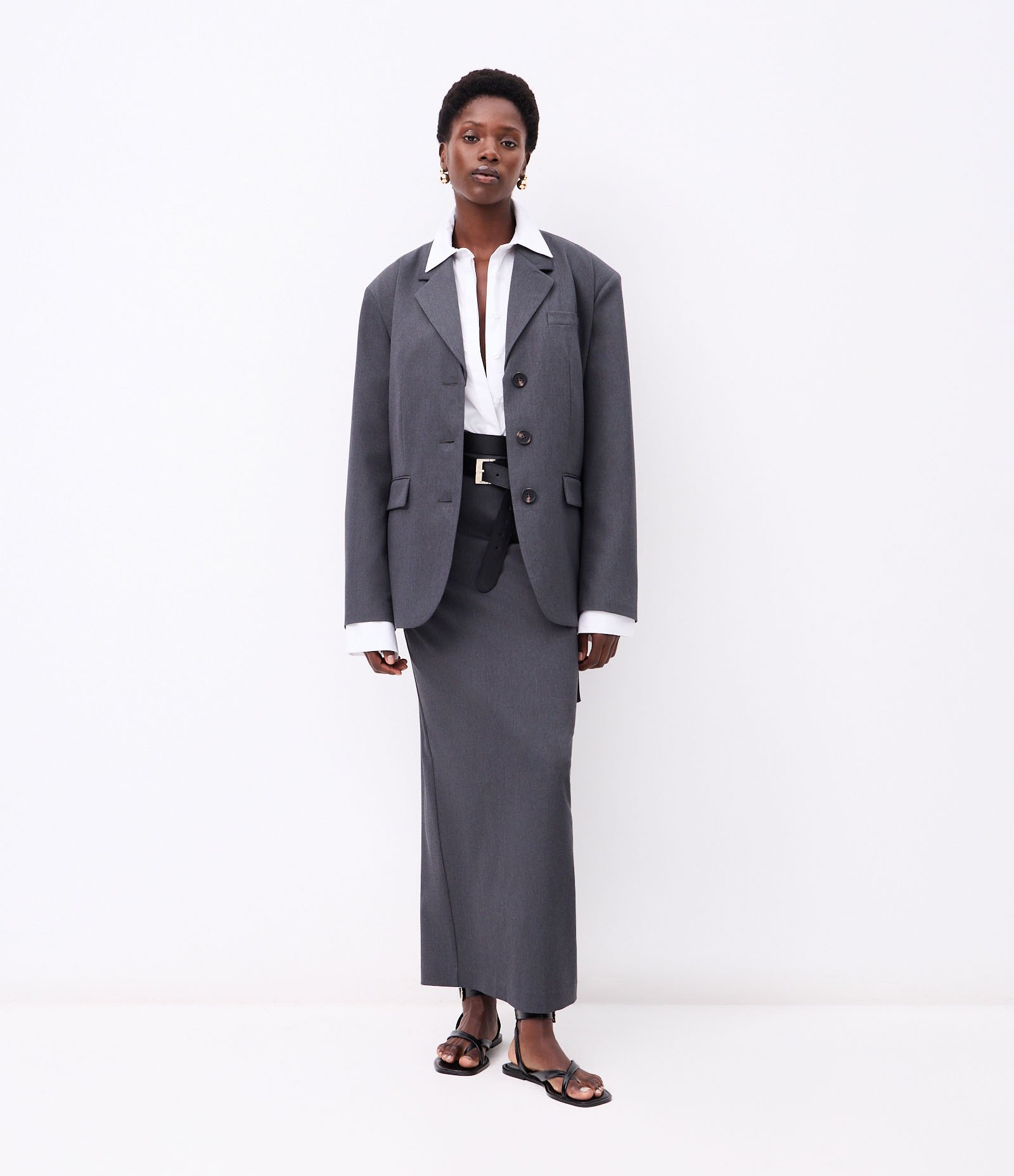 Blazer Maxi Overiszed Alfaiatado com Lapela Removível Cinza 3