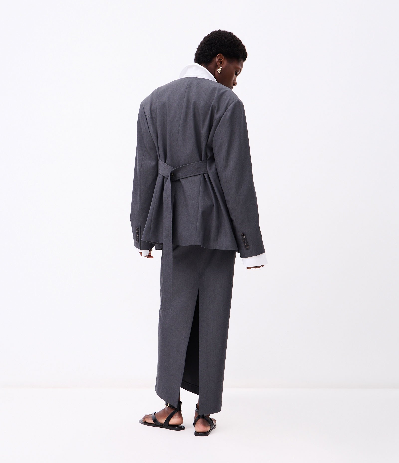 Blazer Maxi Overiszed Alfaiatado com Lapela Removível Cinza 5