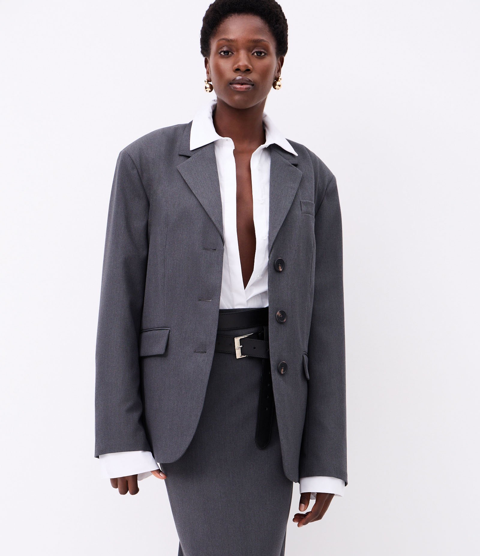 Blazer Maxi Overiszed Alfaiatado com Lapela Removível Cinza 6