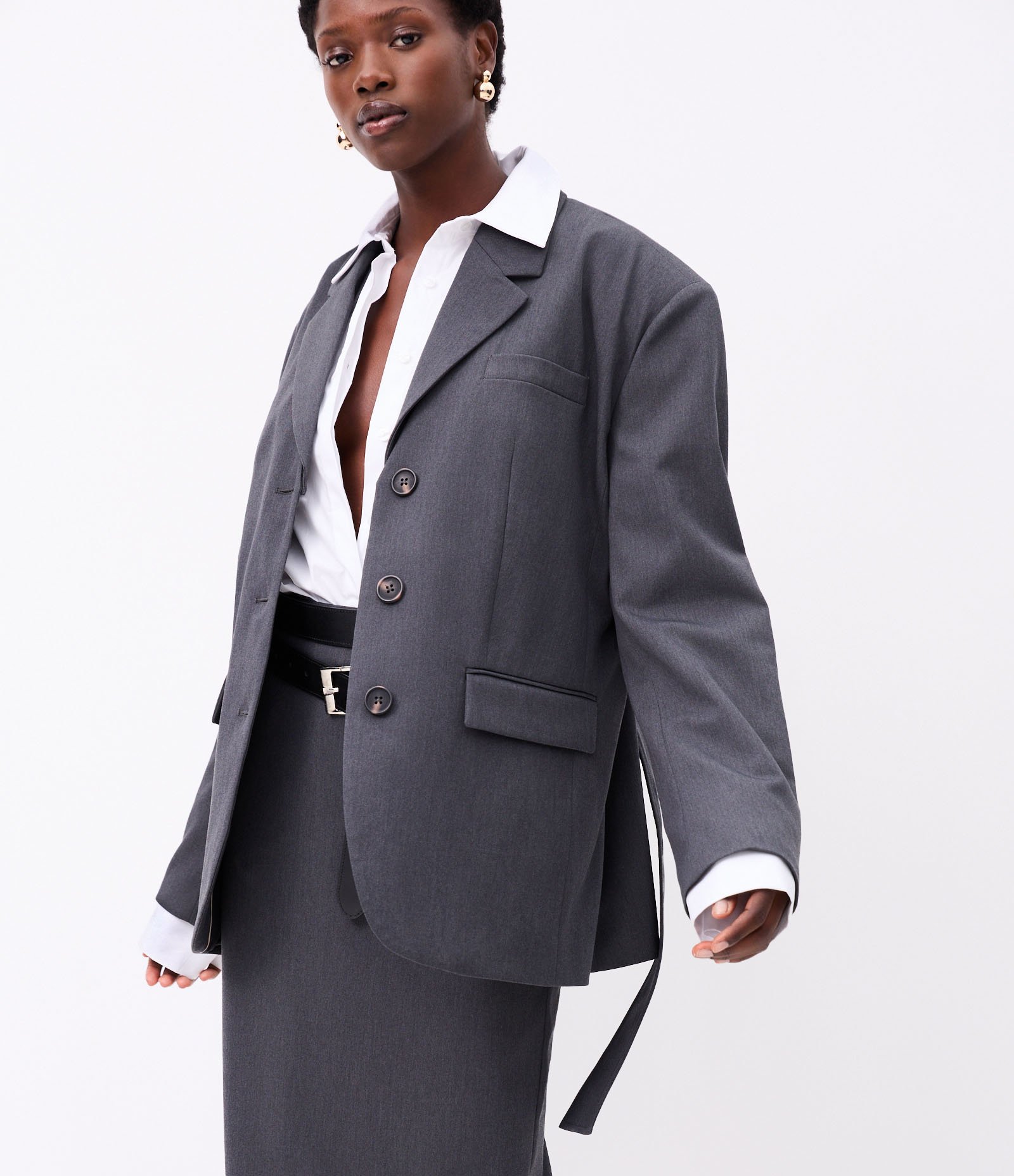 Blazer Maxi Overiszed Alfaiatado com Lapela Removível Cinza 2