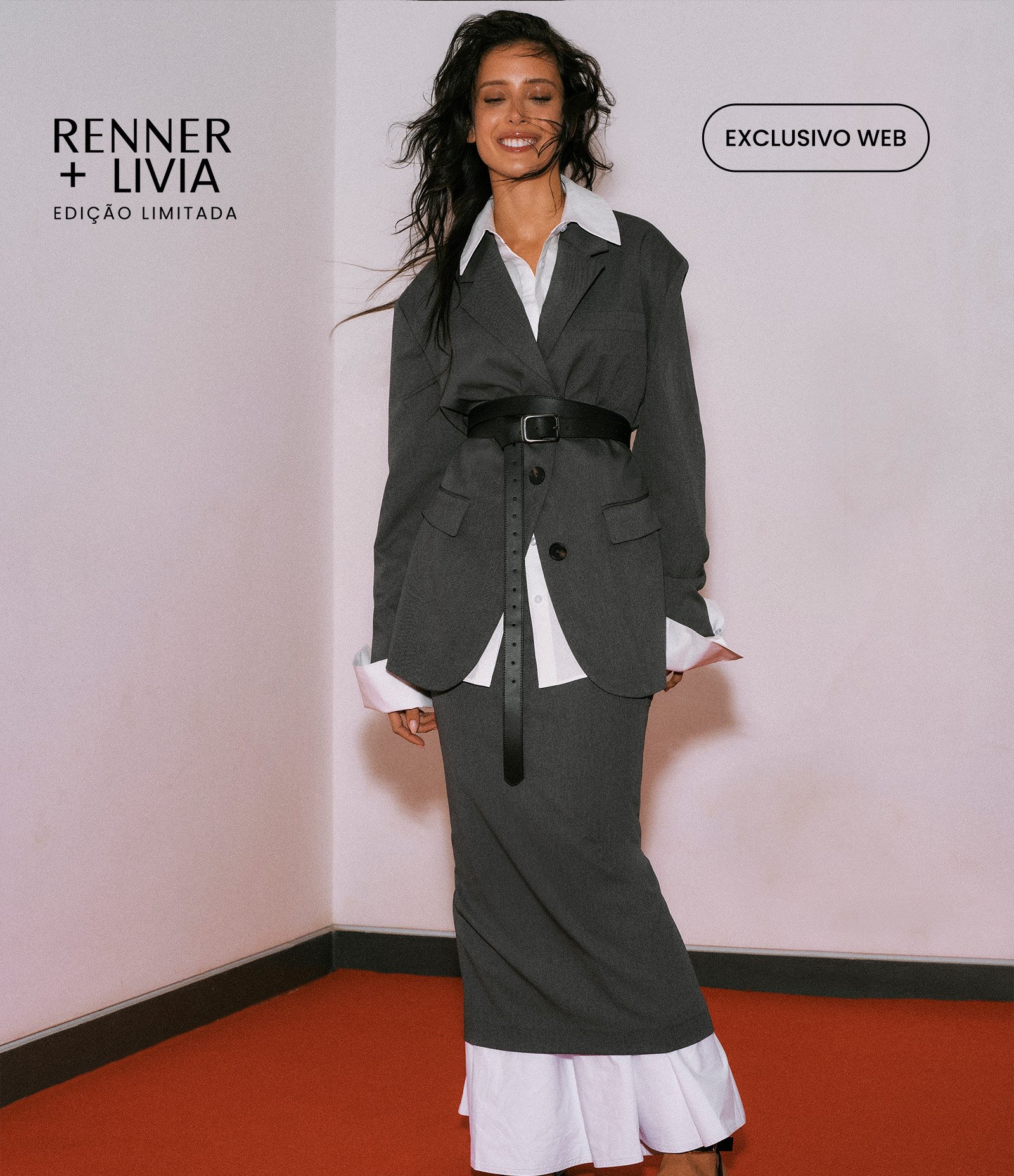 Saia Midi Reta com Corte Alfaiatado e Fenda Cinza 1