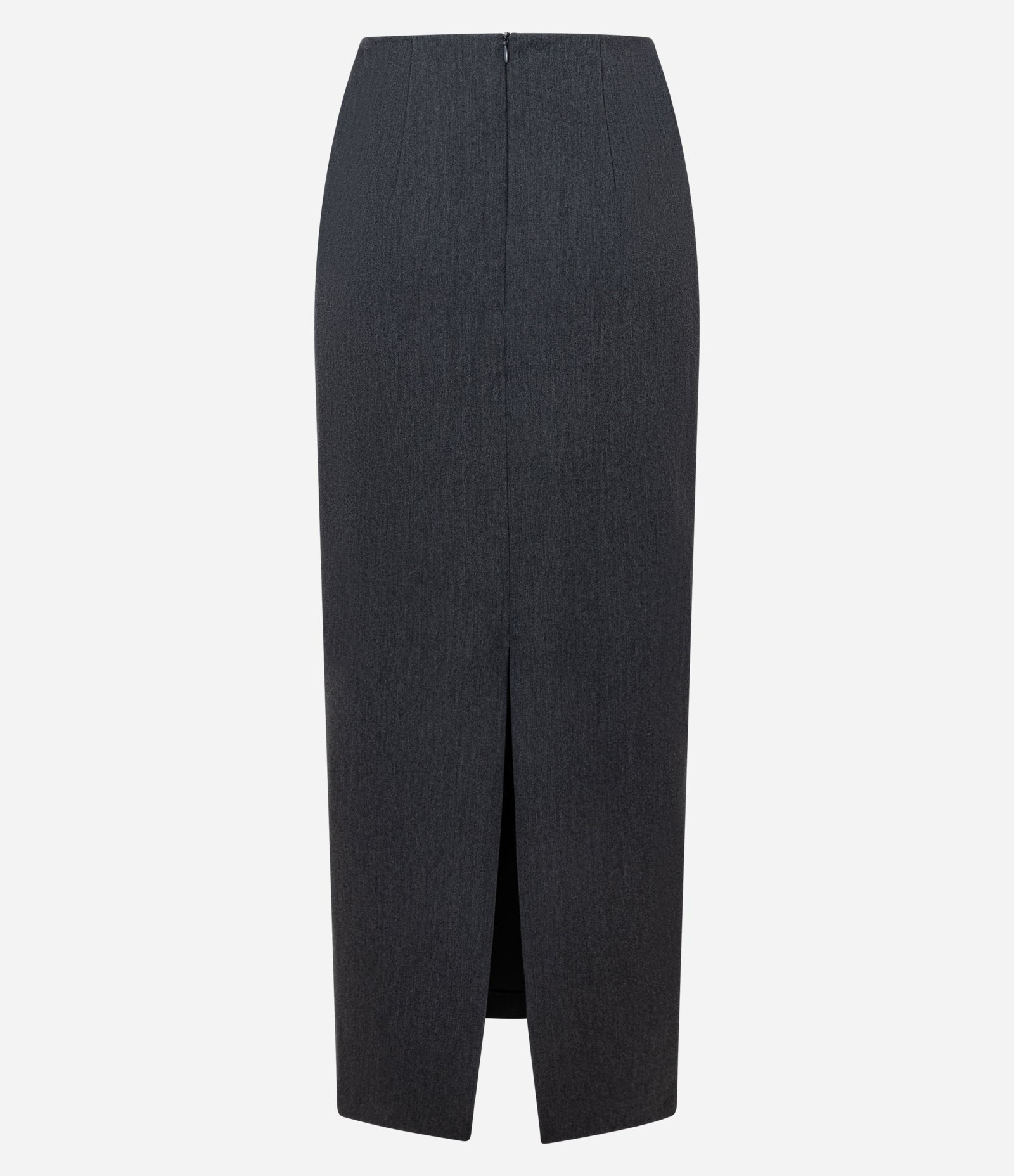 Saia Midi Reta com Corte Alfaiatado e Fenda Cinza 7