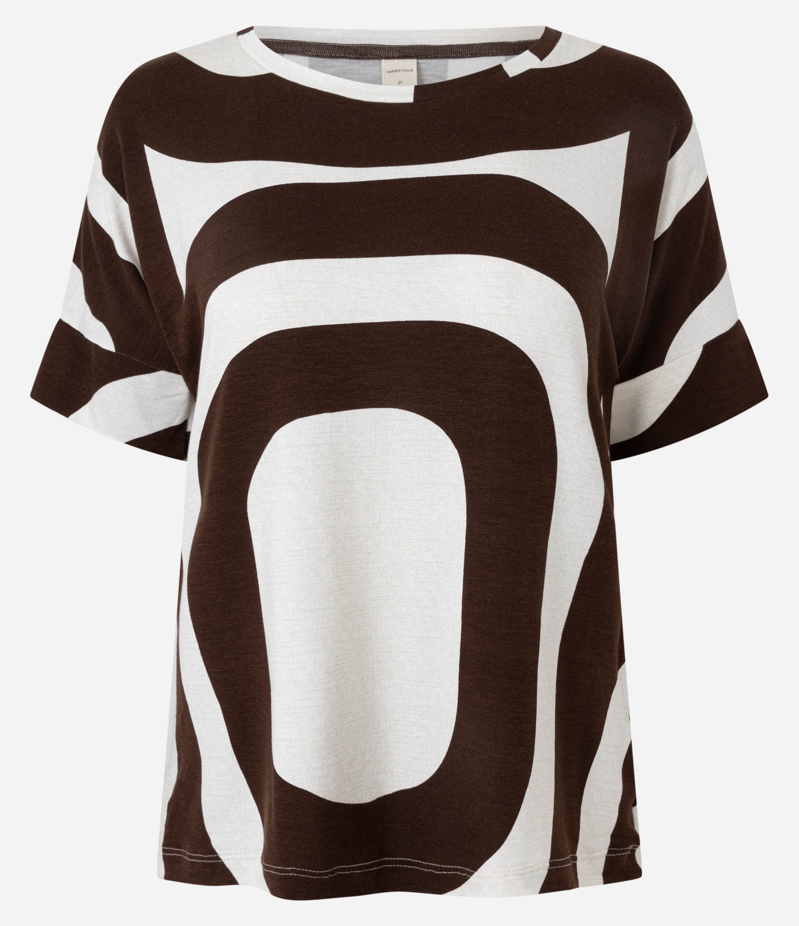 Blusa em Viscose com Manga Recortada e Estampa Geométrica Marrom/Off White 5