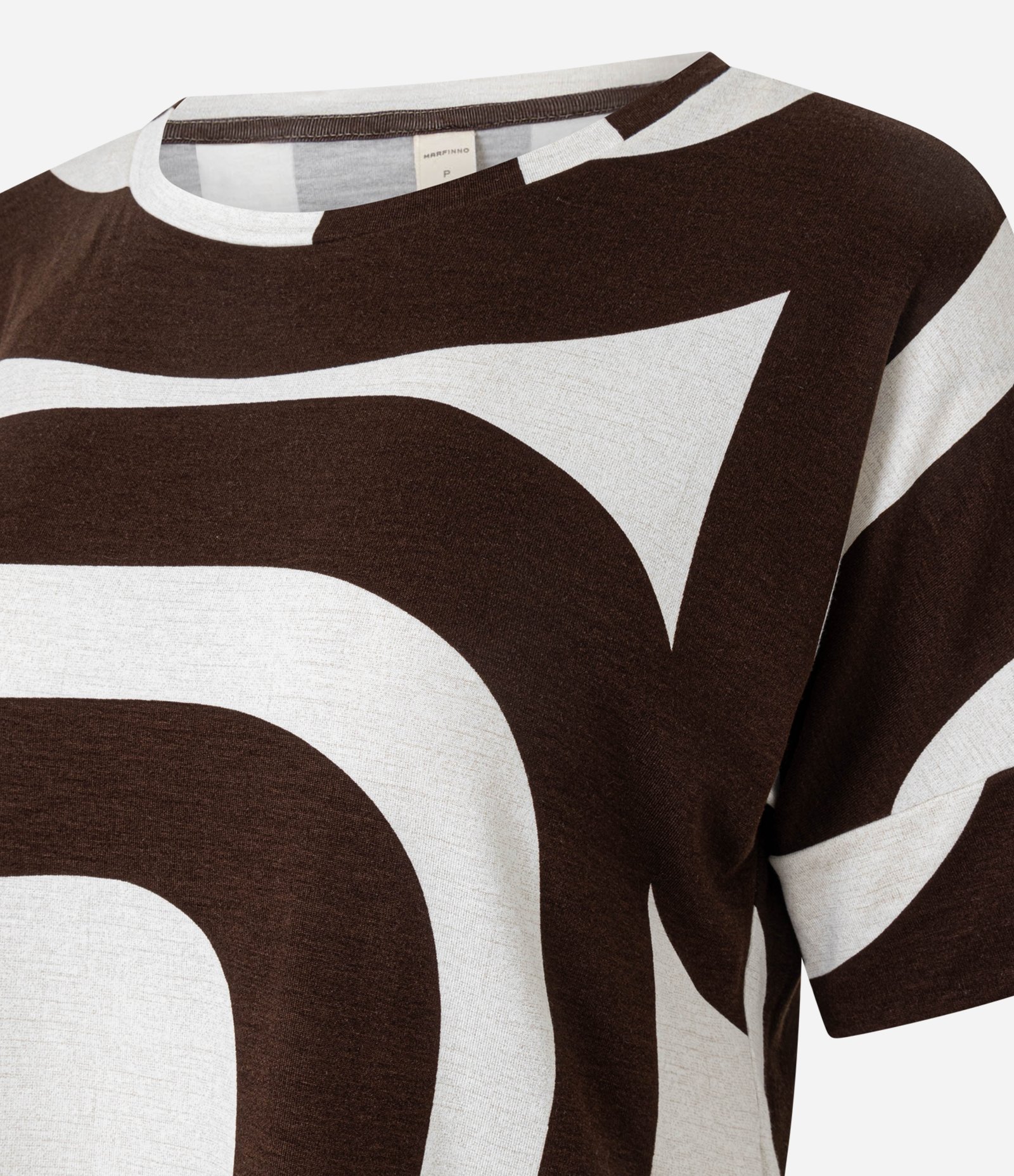 Blusa em Viscose com Manga Recortada e Estampa Geométrica Marrom/Off White 6