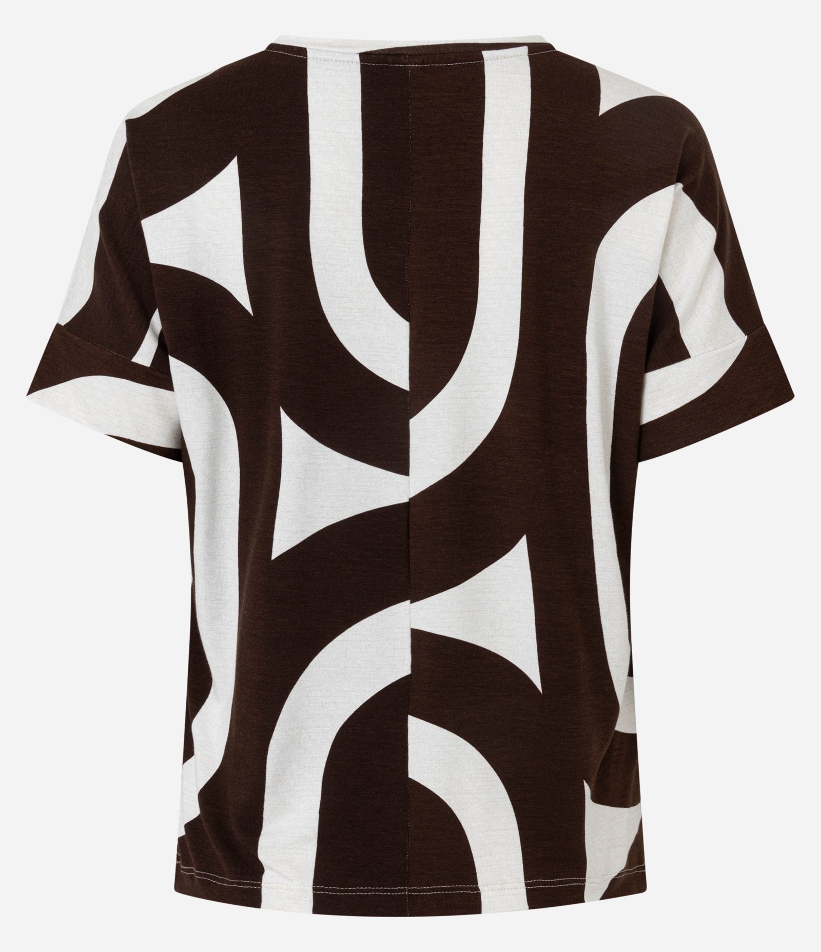 Blusa em Viscose com Manga Recortada e Estampa Geométrica Marrom/Off White 7