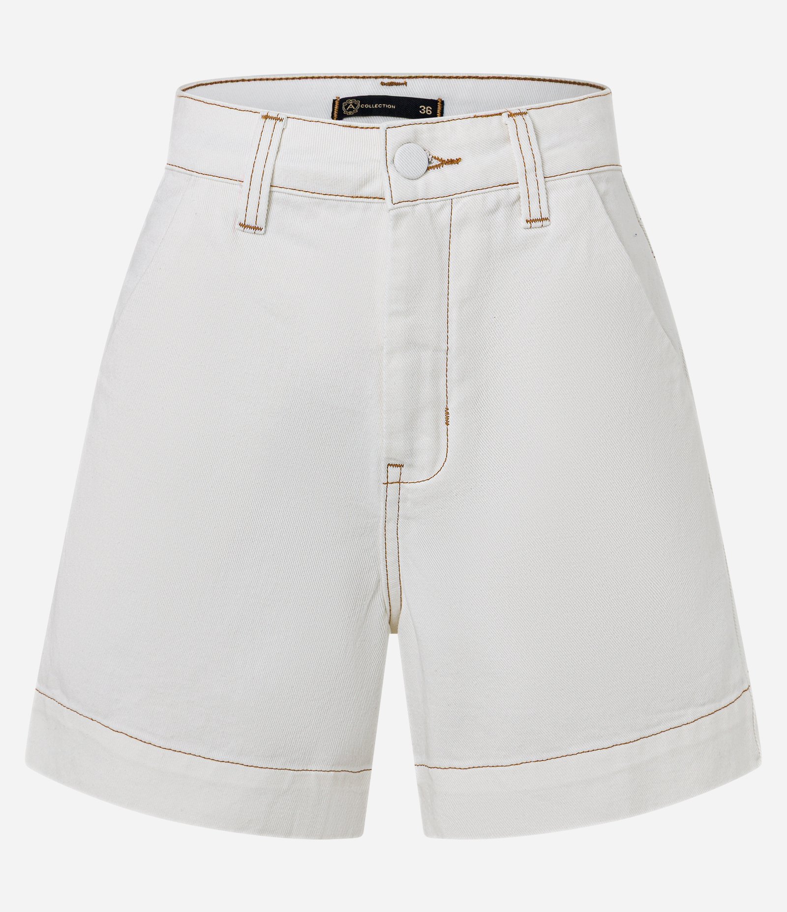 Short Mom Alfaiataria em Sarja com Botão Forrado e Costuras Contrastantes Branco 5