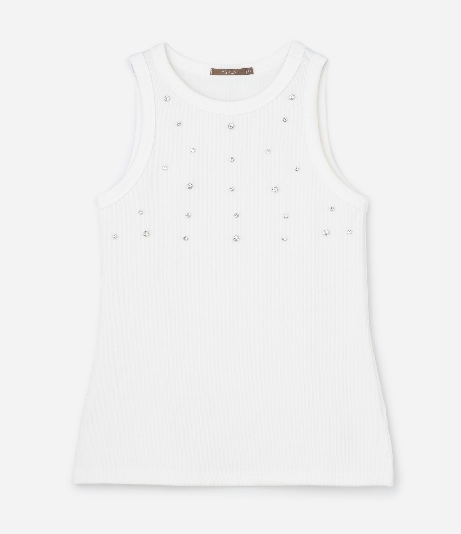 Regata em Ribana com Brilhos Curve & Plus Size Branco 4