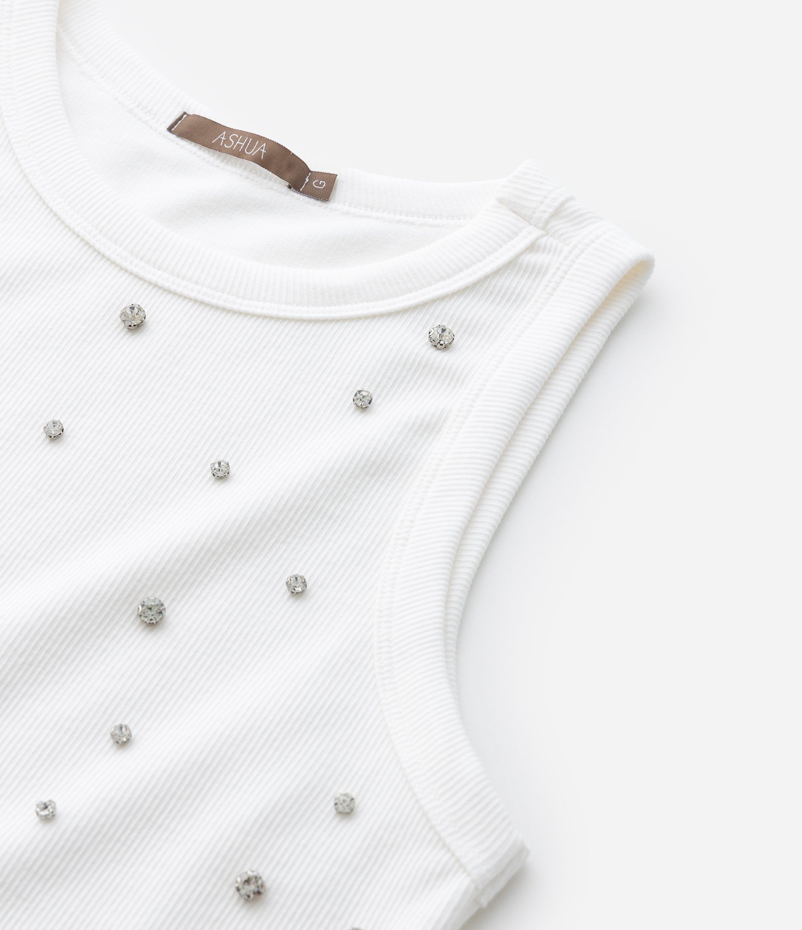 Regata em Ribana com Brilhos Curve & Plus Size Branco 6