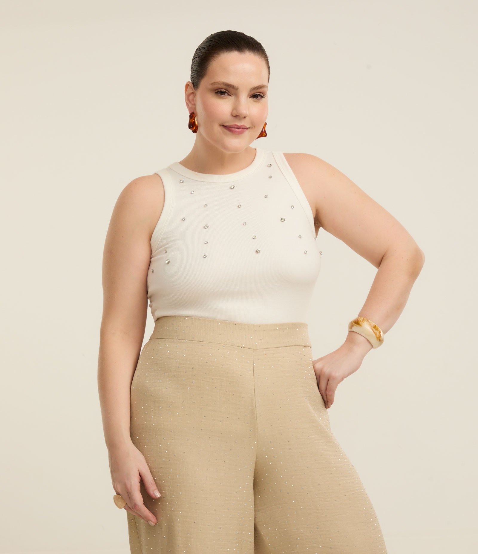 Regata em Ribana com Brilhos Curve & Plus Size Branco 2