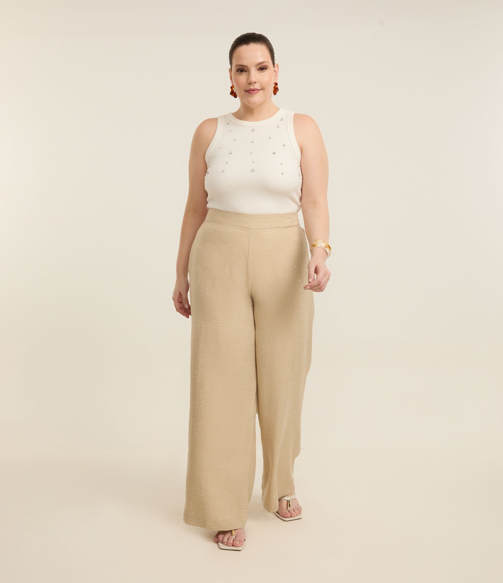 Regata em Ribana com Brilhos Curve & Plus Size Branco 3