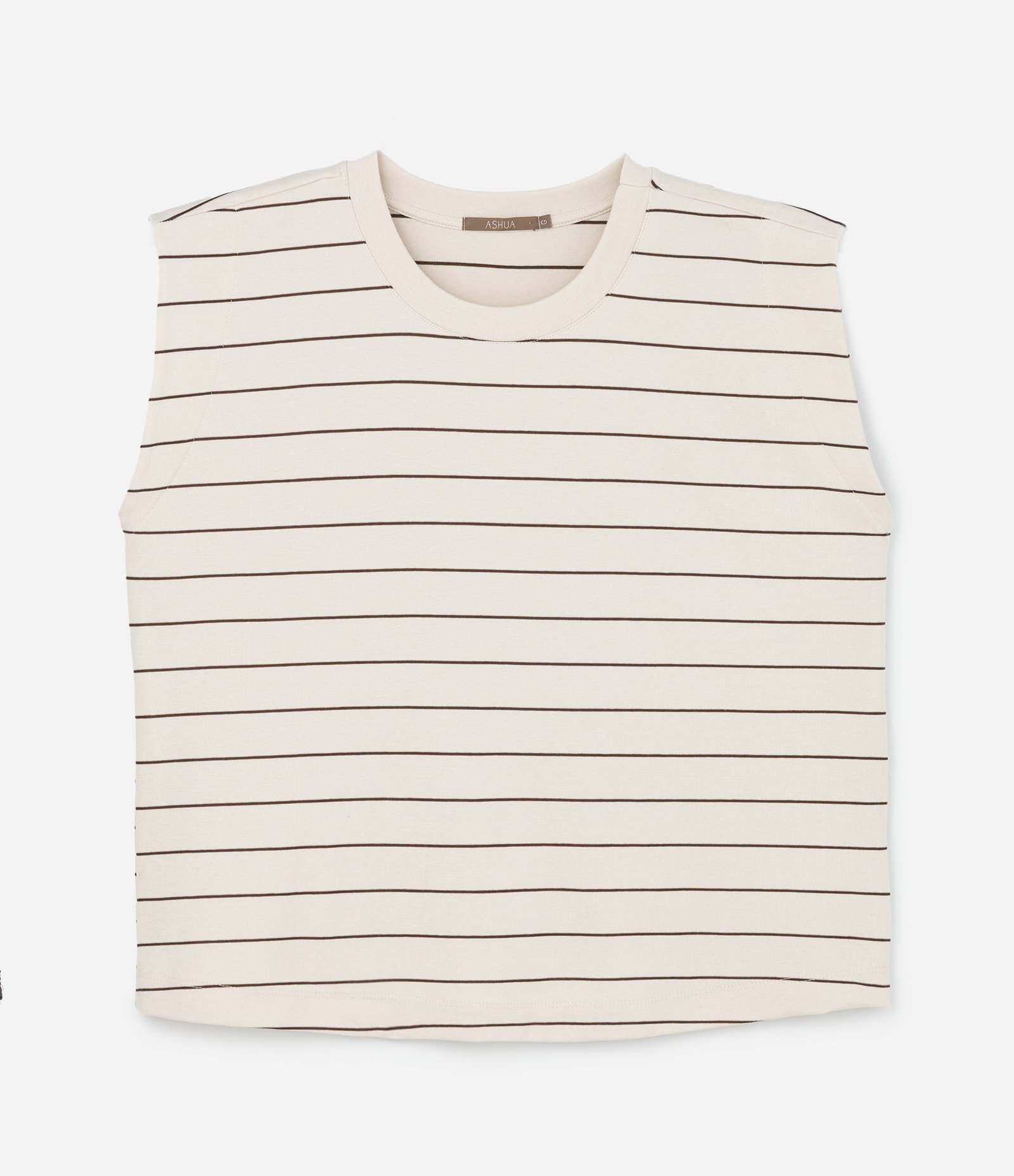 Blusa Regata em Ribana com Listras Curve & Plus Size Bege 4