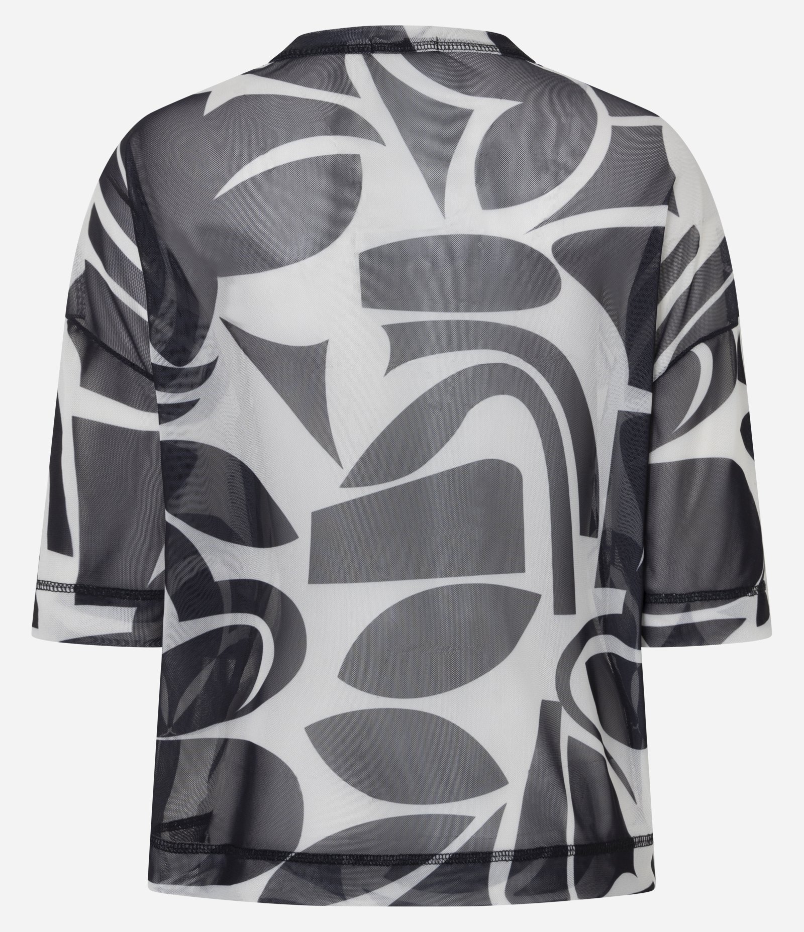 Blusa em Tule com Costura Aparente e Estampa Abstrata Preto/Branco 10