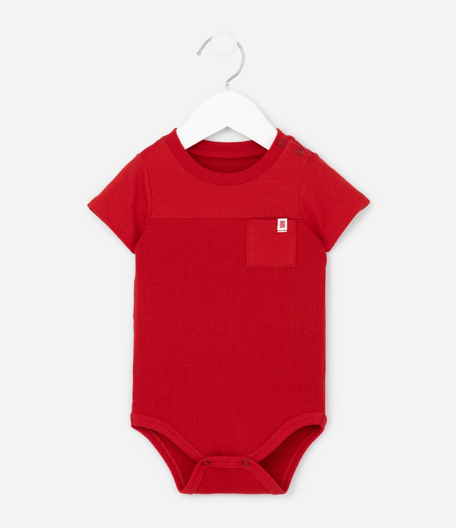 Body Infantil em Algodão com Recorte Canelado e Bolsinho - Tam 0 a 18 meses Vermelho 1