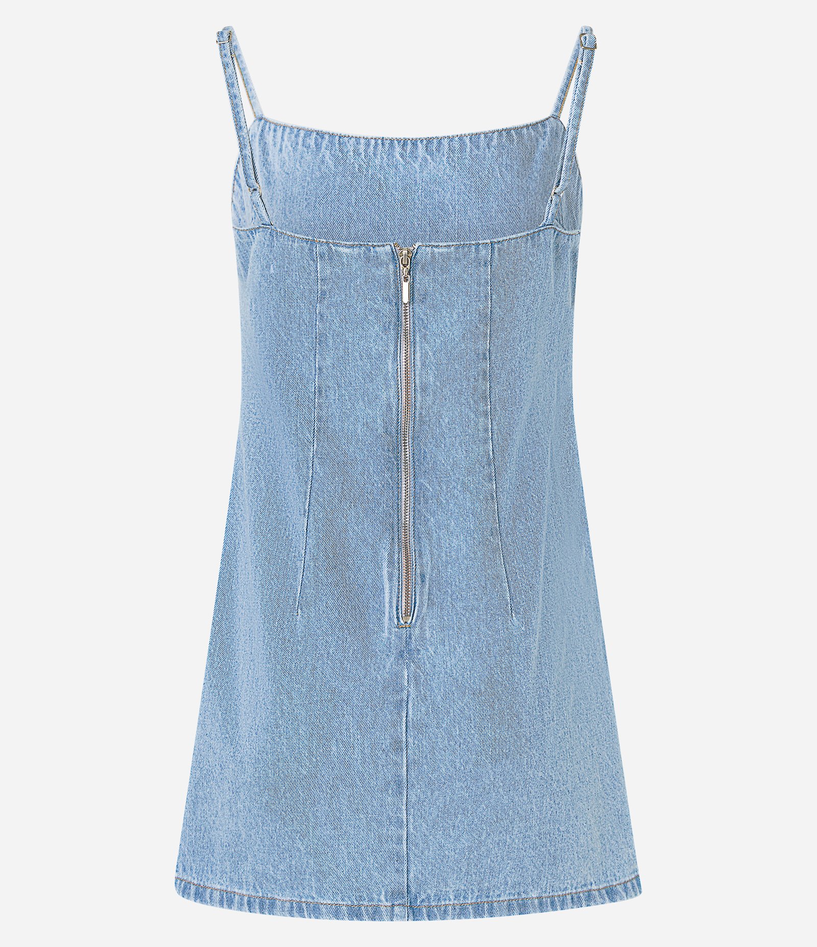 Vestido Tubinho Curto em Jeans com Alça Fina Azul 6
