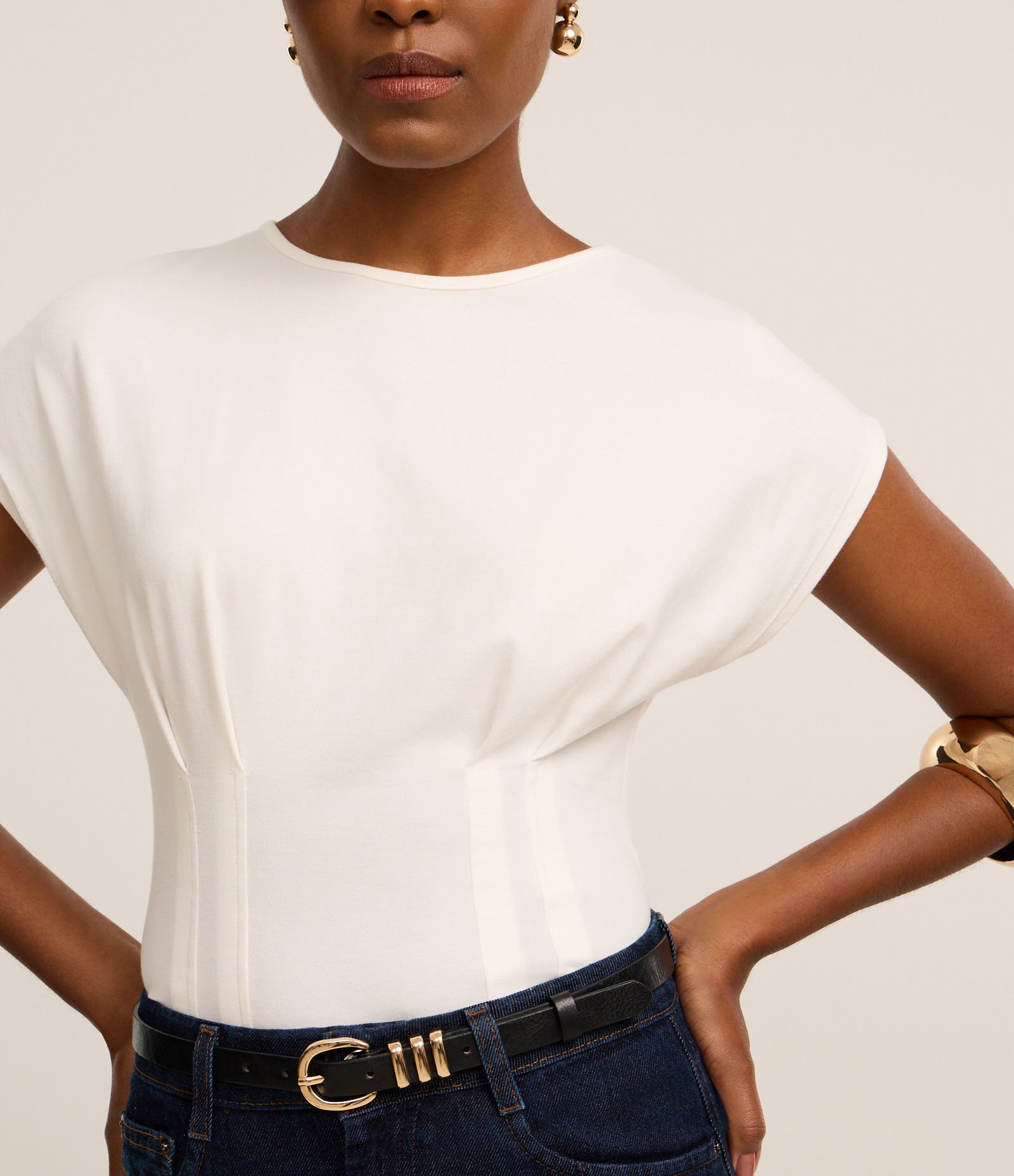 Blusa em Algodão com Pregas Frontais Corsetadas Branco 3