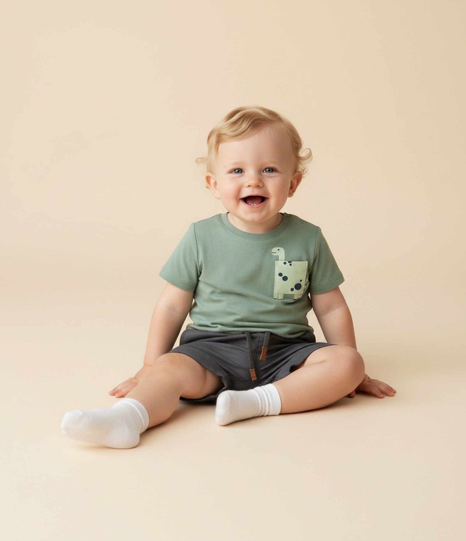 Camiseta Bebê com Bolsinho de Dinossauro - Tam 0 a 18 Meses Verde 1